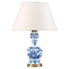 Antique 19th Century Blue and White Delft Vase as a Table Lamp with Brass Base