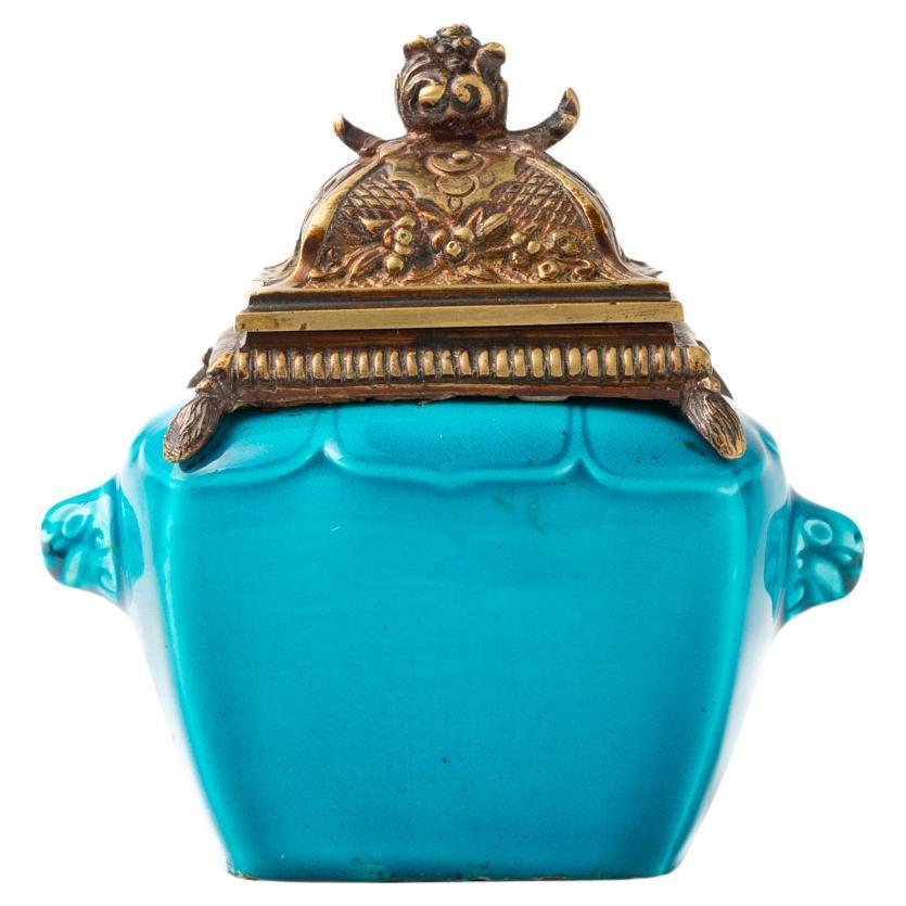 A 19th century Blue And Bronze Inkwell By Théodore Deck