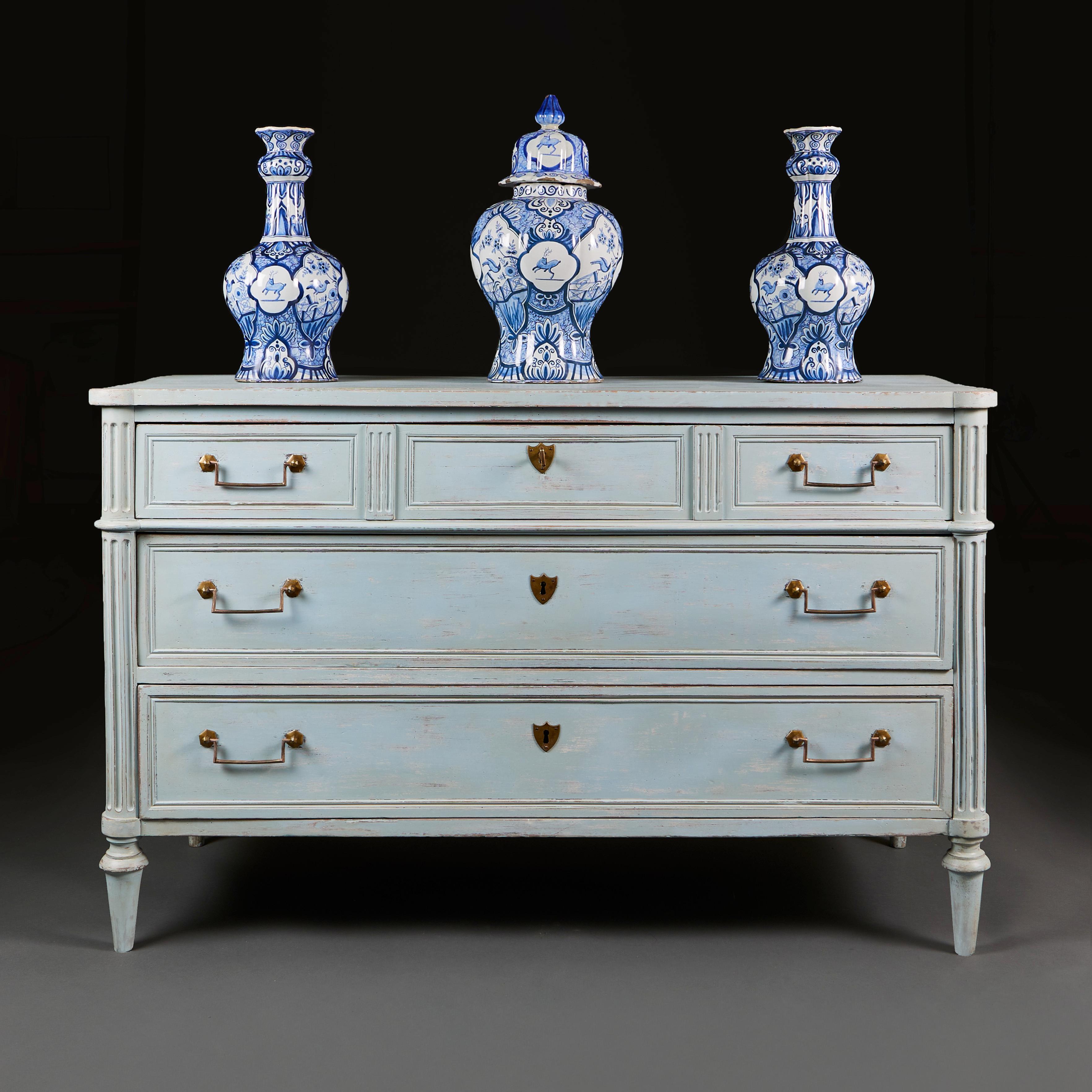 French 19th Century Blue Painted Chest of Drawers
