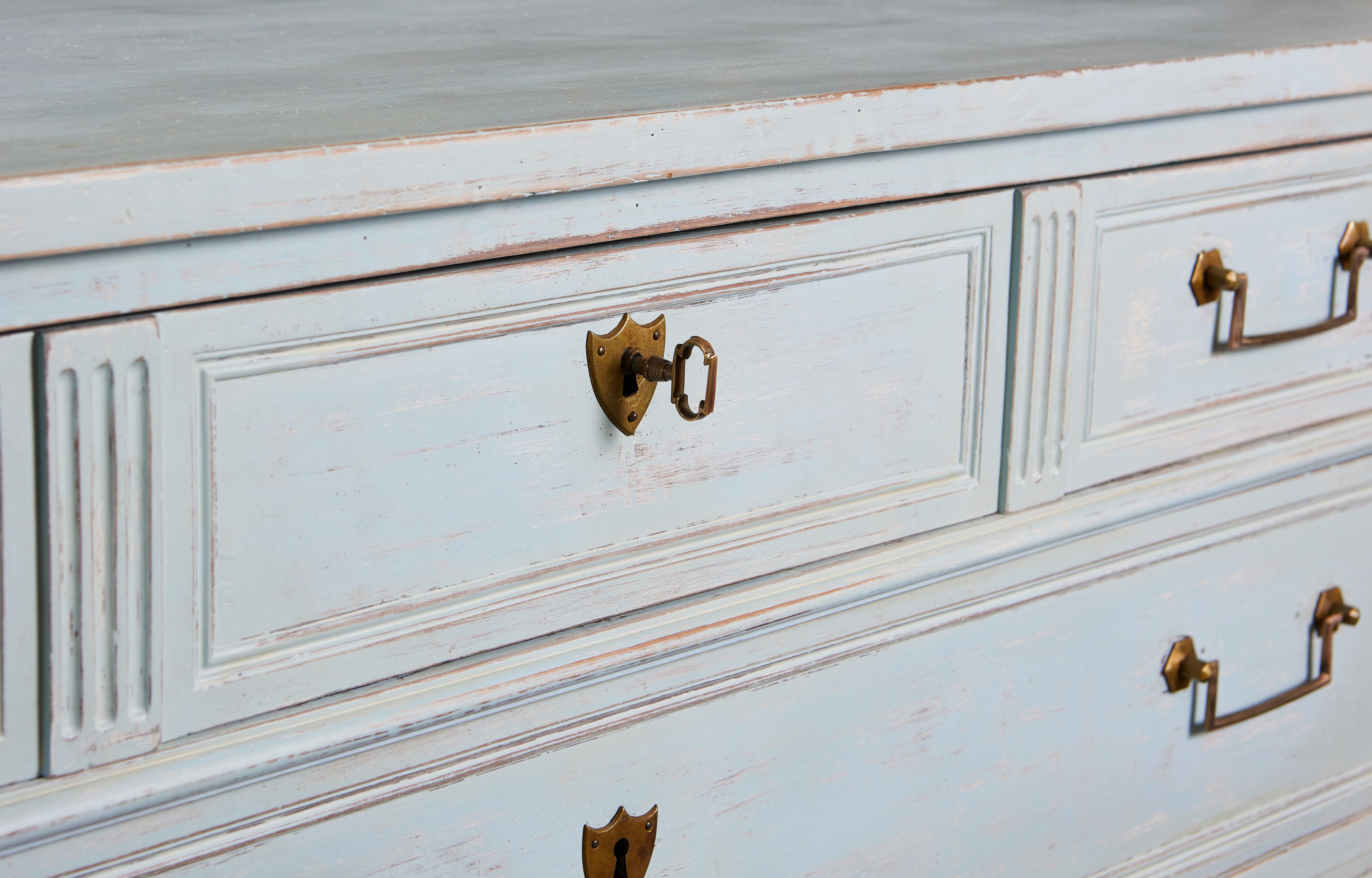 Wood 19th Century Blue Painted Chest of Drawers
