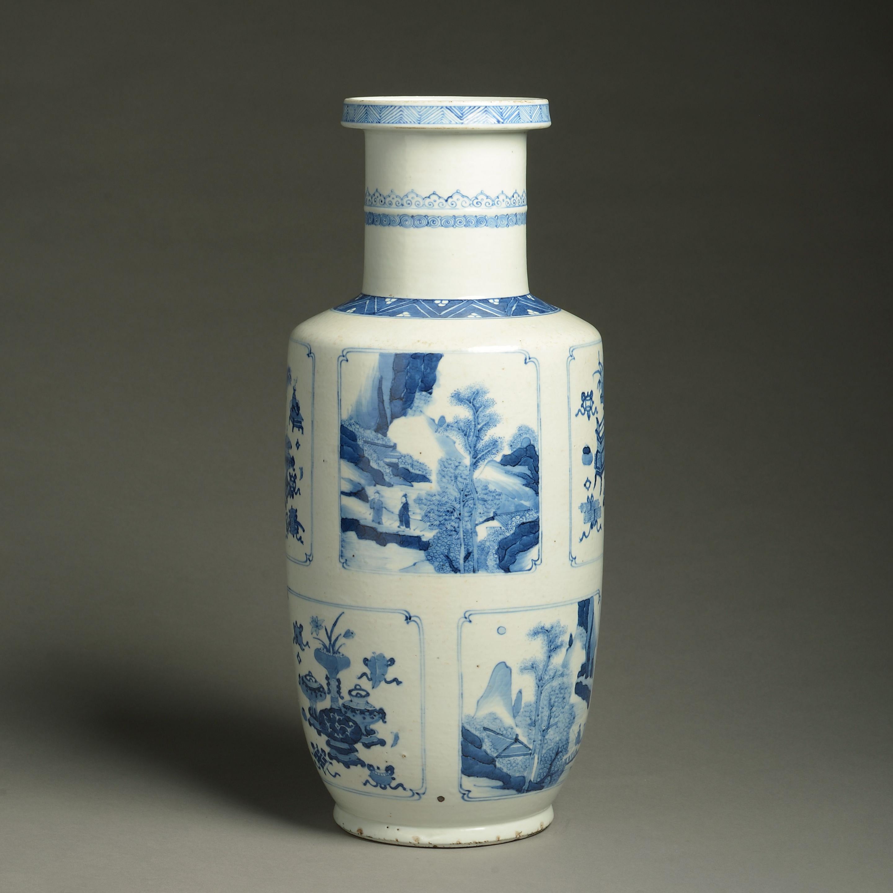 19th Century Blue and White Porcelain Rouleau Vase In Good Condition In London, GB
