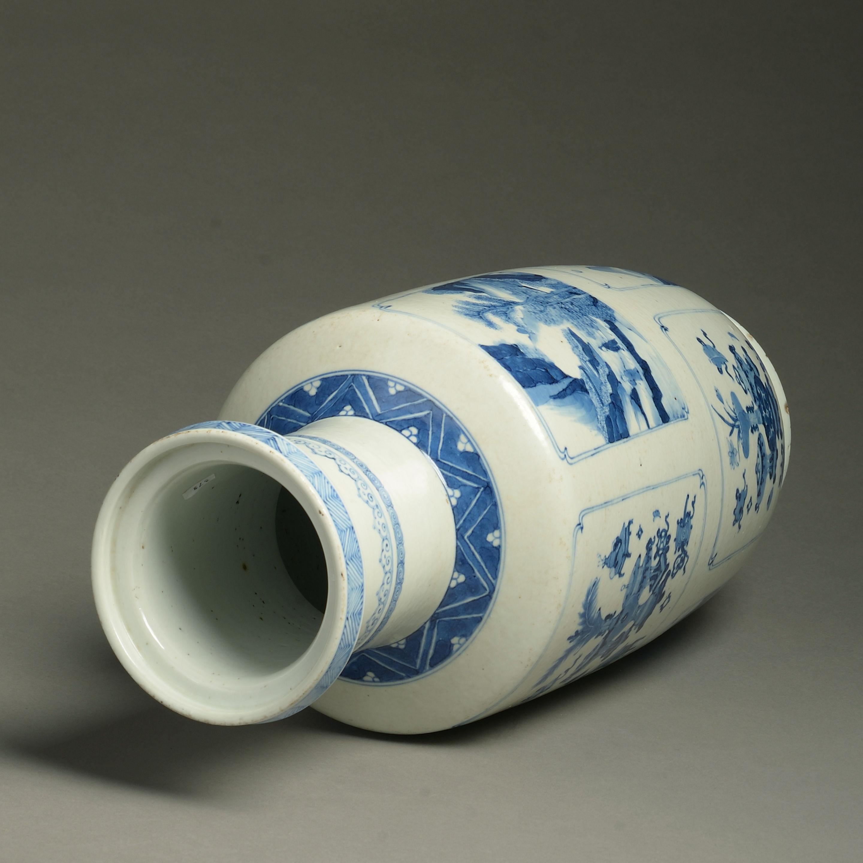 Late 19th Century 19th Century Blue and White Porcelain Rouleau Vase