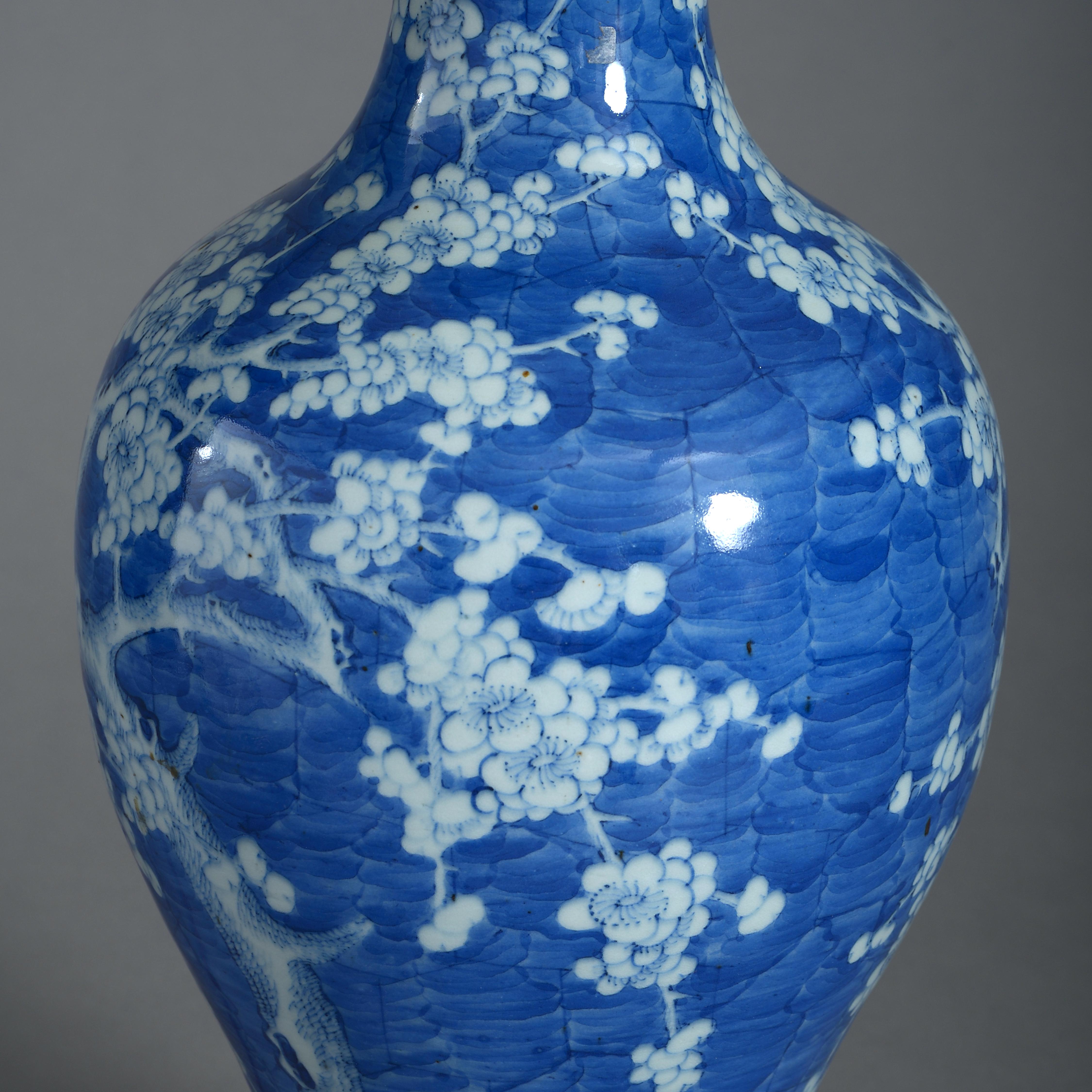 Chinese Export 19th Century Blue and White Porcelain Vase Lamp