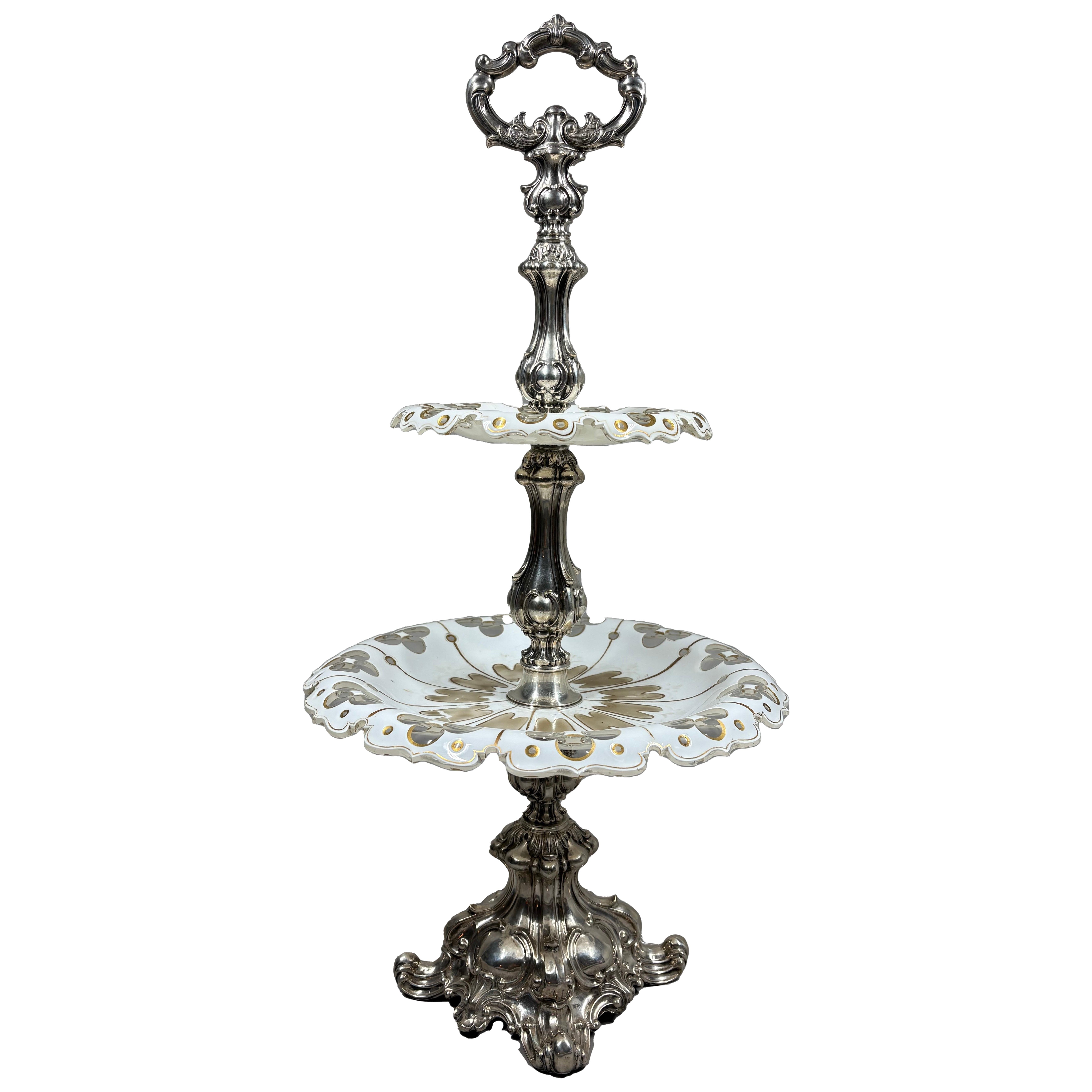 A 19th century Bohemian cut glass and silver epergne centerpiece circa 1850