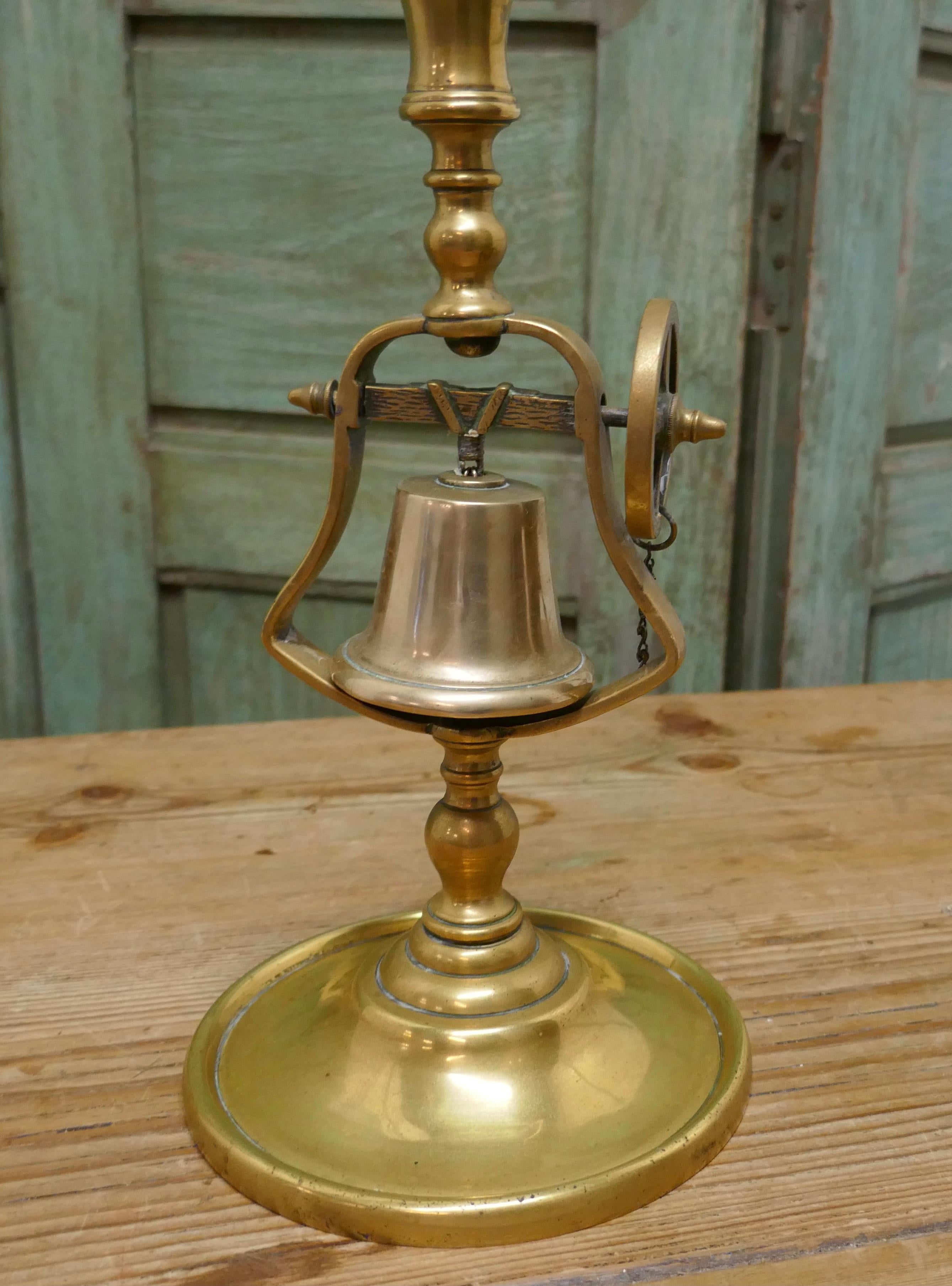 A 19th century brass candlestick with gimbal bell

A great little piece, in good condition for its age, just turn the wheel to ring the bell

The candlestick is 12” tall. The base is 6” in diameter
TGB254.