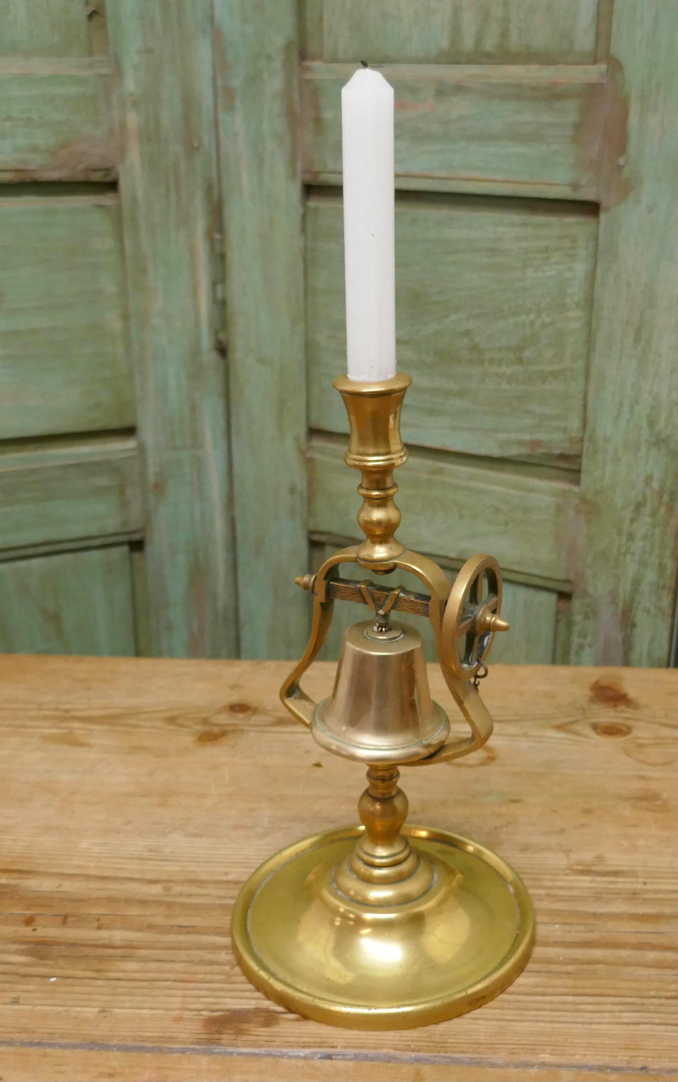 Arts and Crafts 19th Century Brass Candlestick with Gimbal Bell