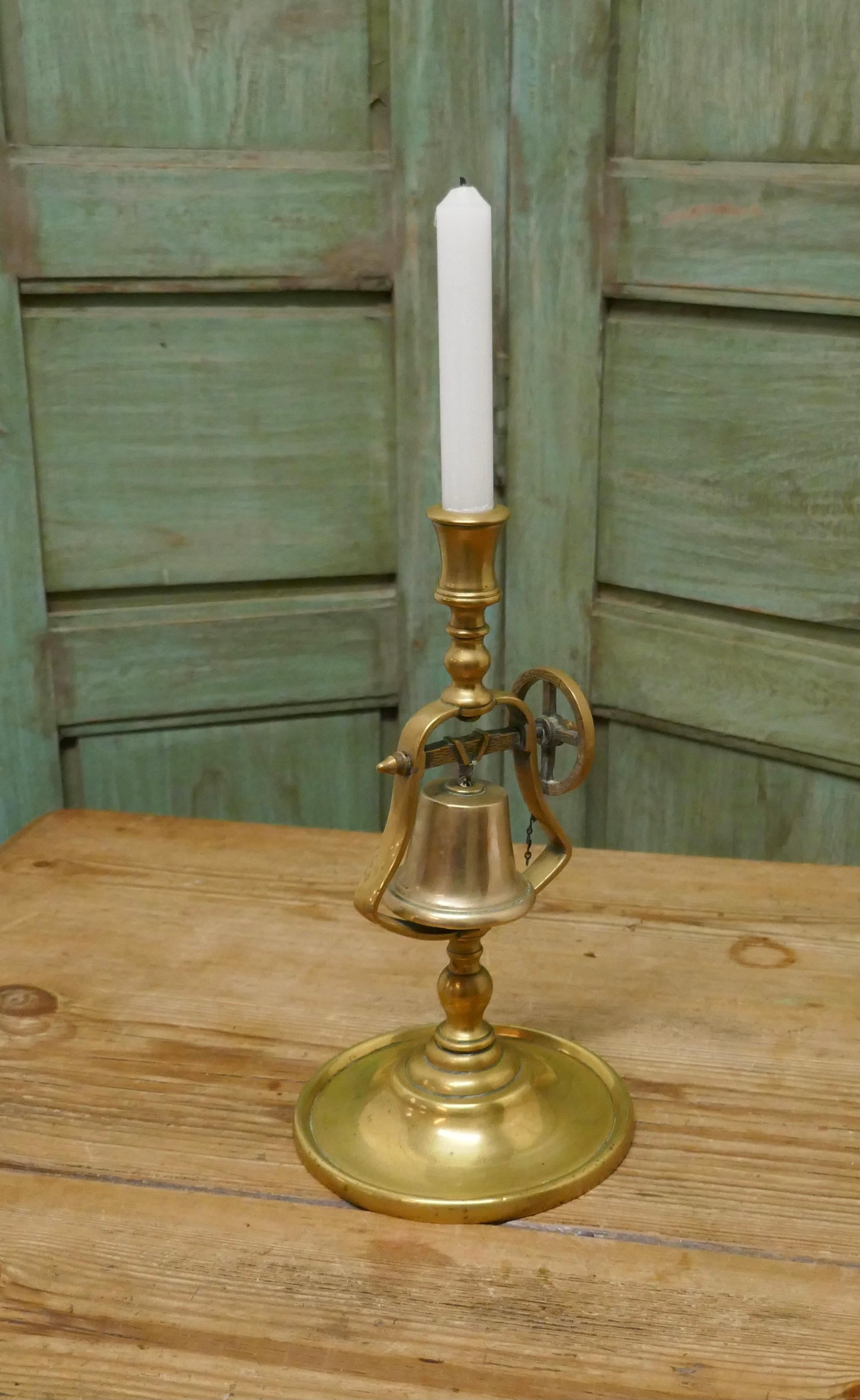 19th Century Brass Candlestick with Gimbal Bell In Good Condition In Chillerton, Isle of Wight
