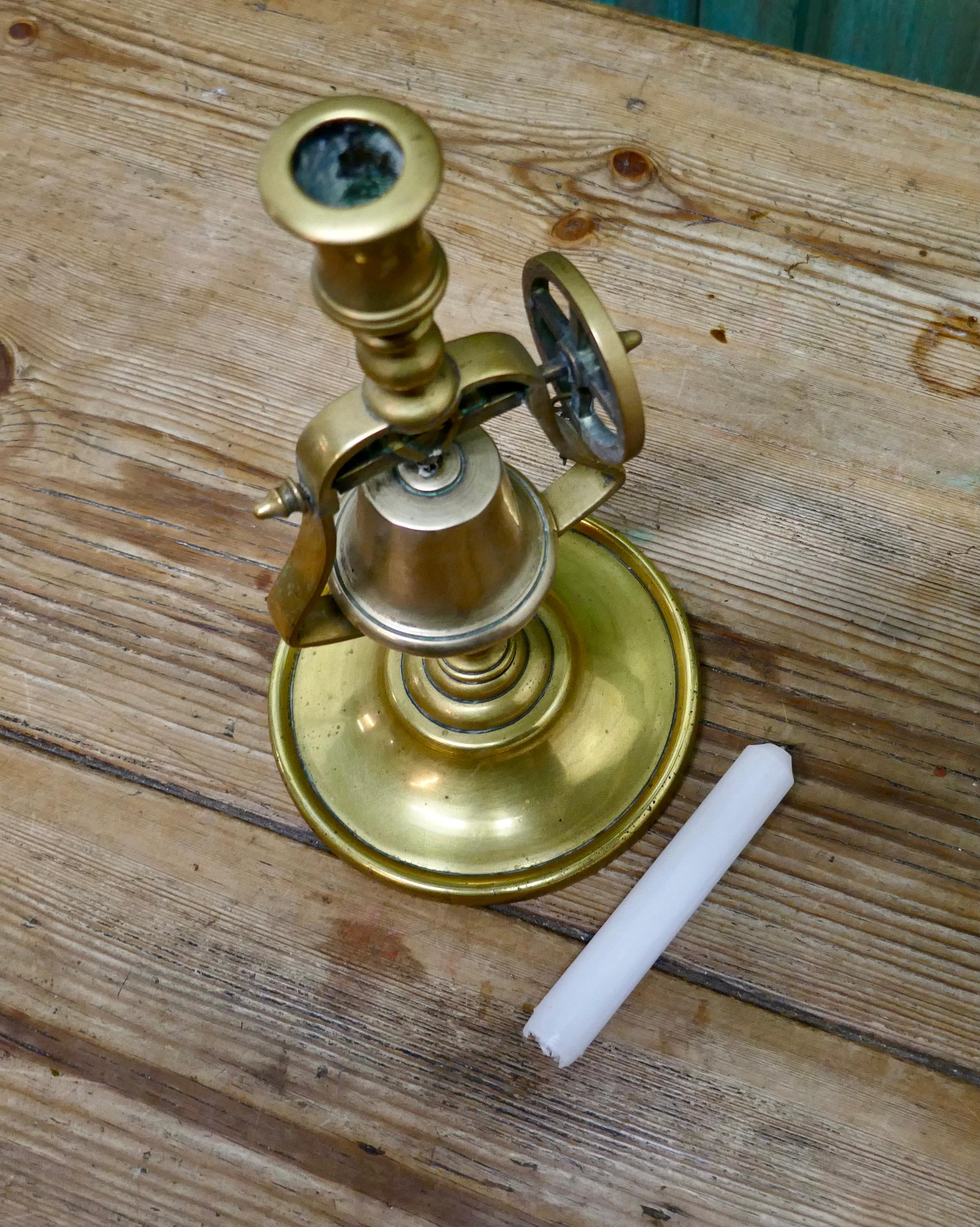 19th Century Brass Candlestick with Gimbal Bell 1
