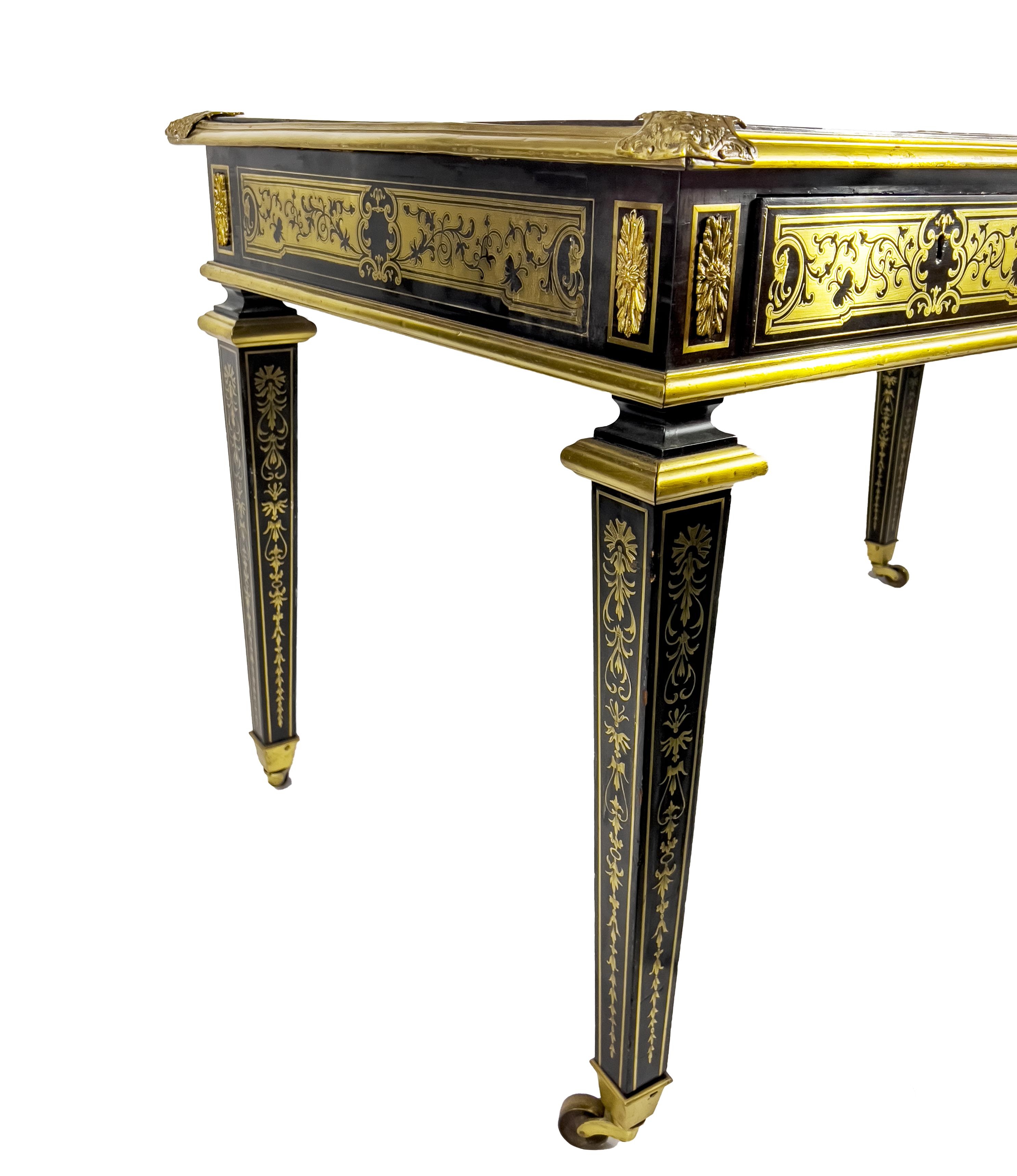 19th Century Brass Inlaid French Boulle Style Desk In Good Condition For Sale In London, GB