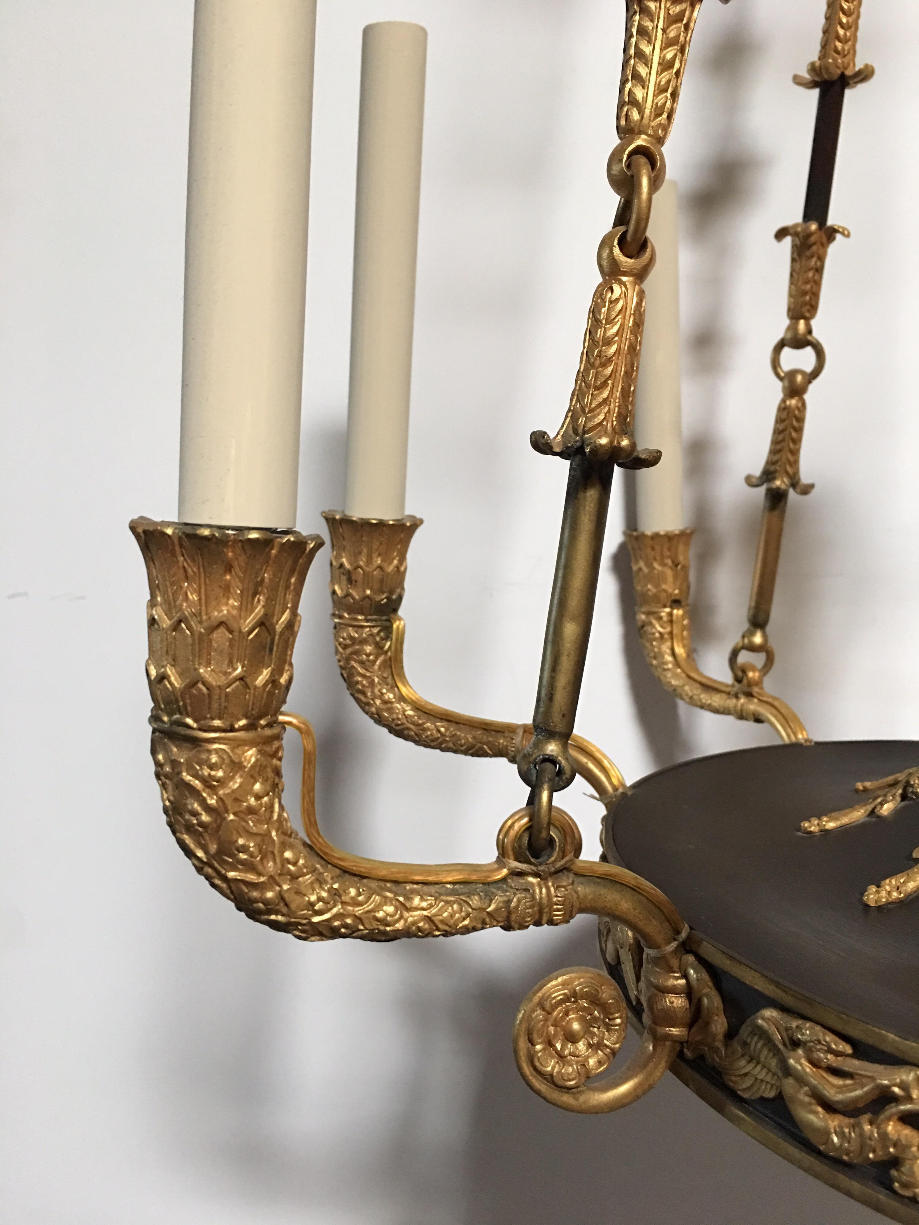 19th Century Bronze and Bronze Dore Empire Style Chandelier For Sale 3
