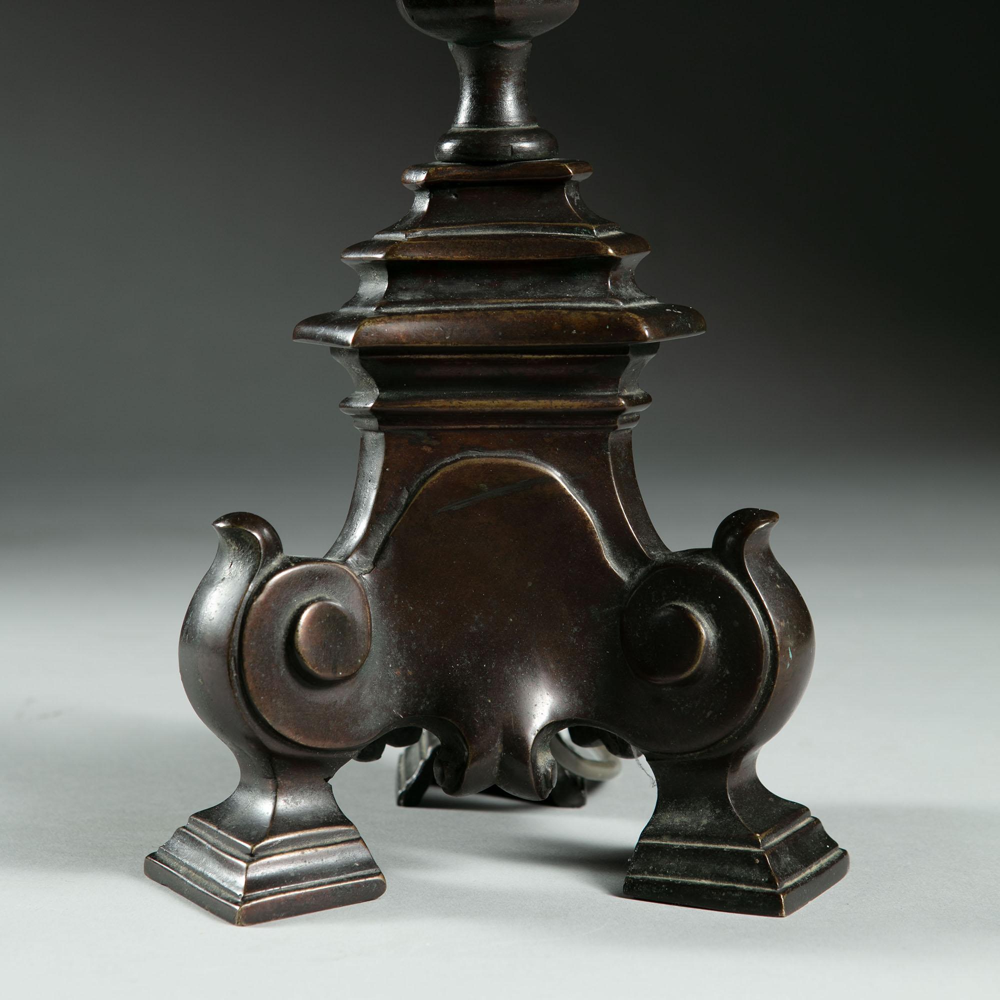 19th Century Bronze Column Lamp with a Triform Base 3