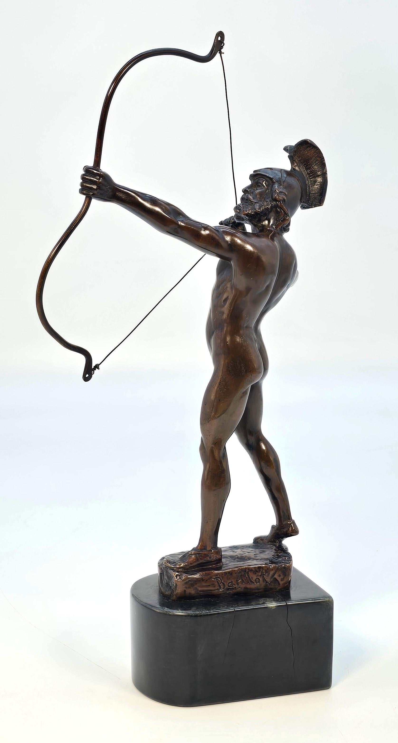 19th Century A 19th century  bronze figure of a Greek archer by Eugene Barillot C1870 For Sale
