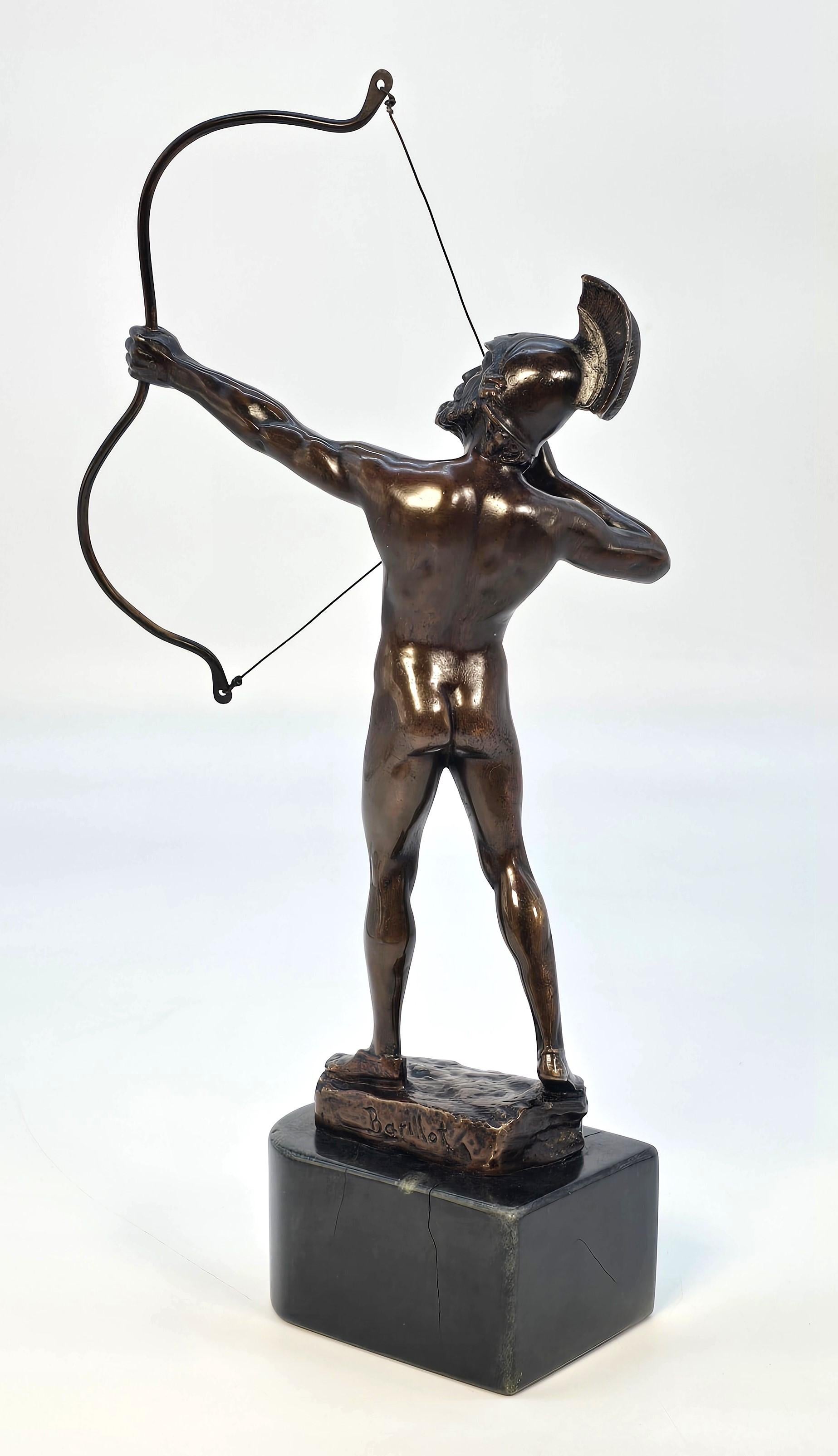 Bronze A 19th century  bronze figure of a Greek archer by Eugene Barillot C1870 For Sale