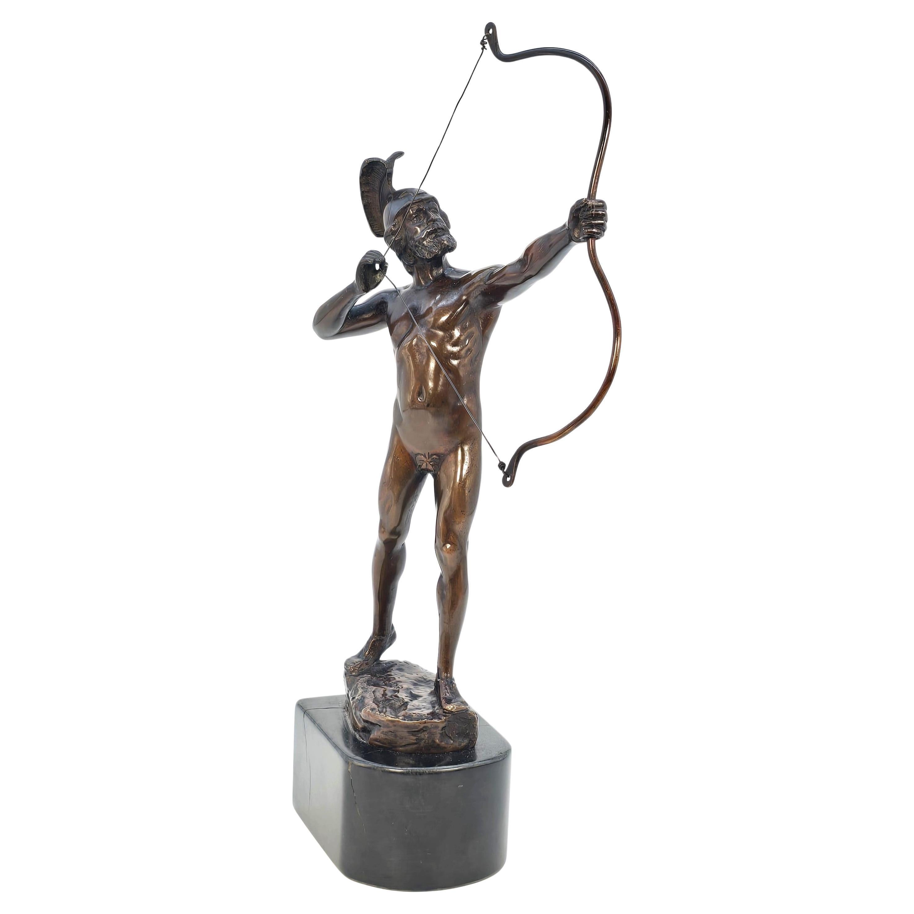 A 19th century  bronze figure of a Greek archer by Eugene Barillot C1870 For Sale
