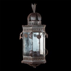 19th Century Bronze Metal Wall Lantern with Original Glass Panels