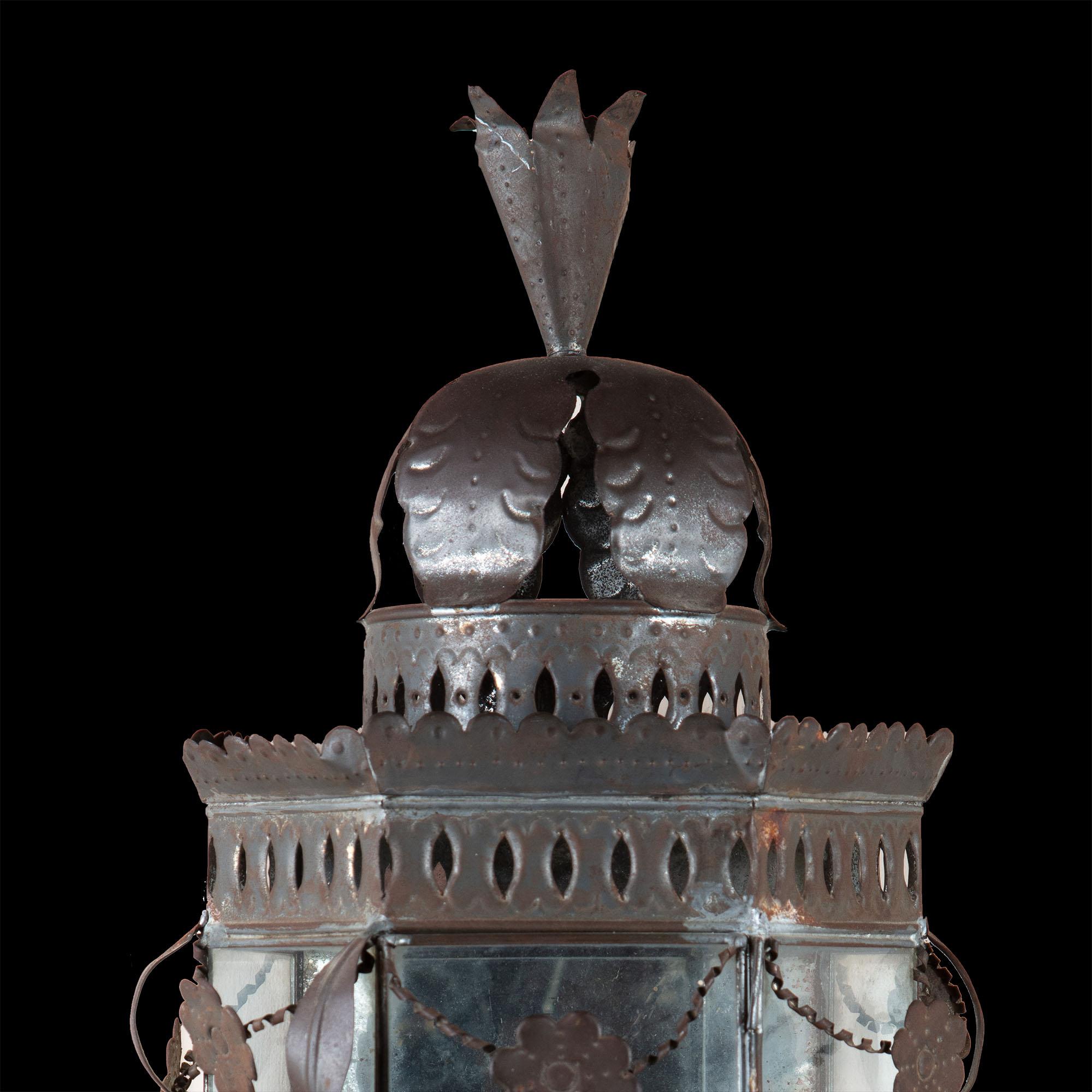 English 19th Century Bronze Metal Wall Lantern with Original Glass Panels