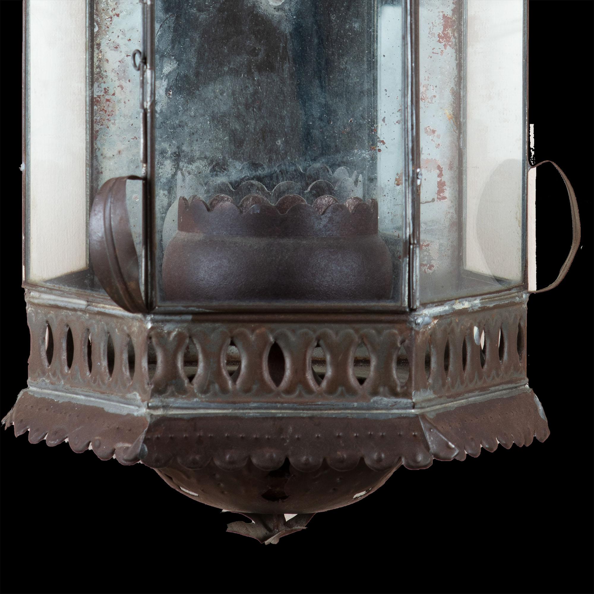 19th Century Bronze Metal Wall Lantern with Original Glass Panels In Good Condition In London, GB
