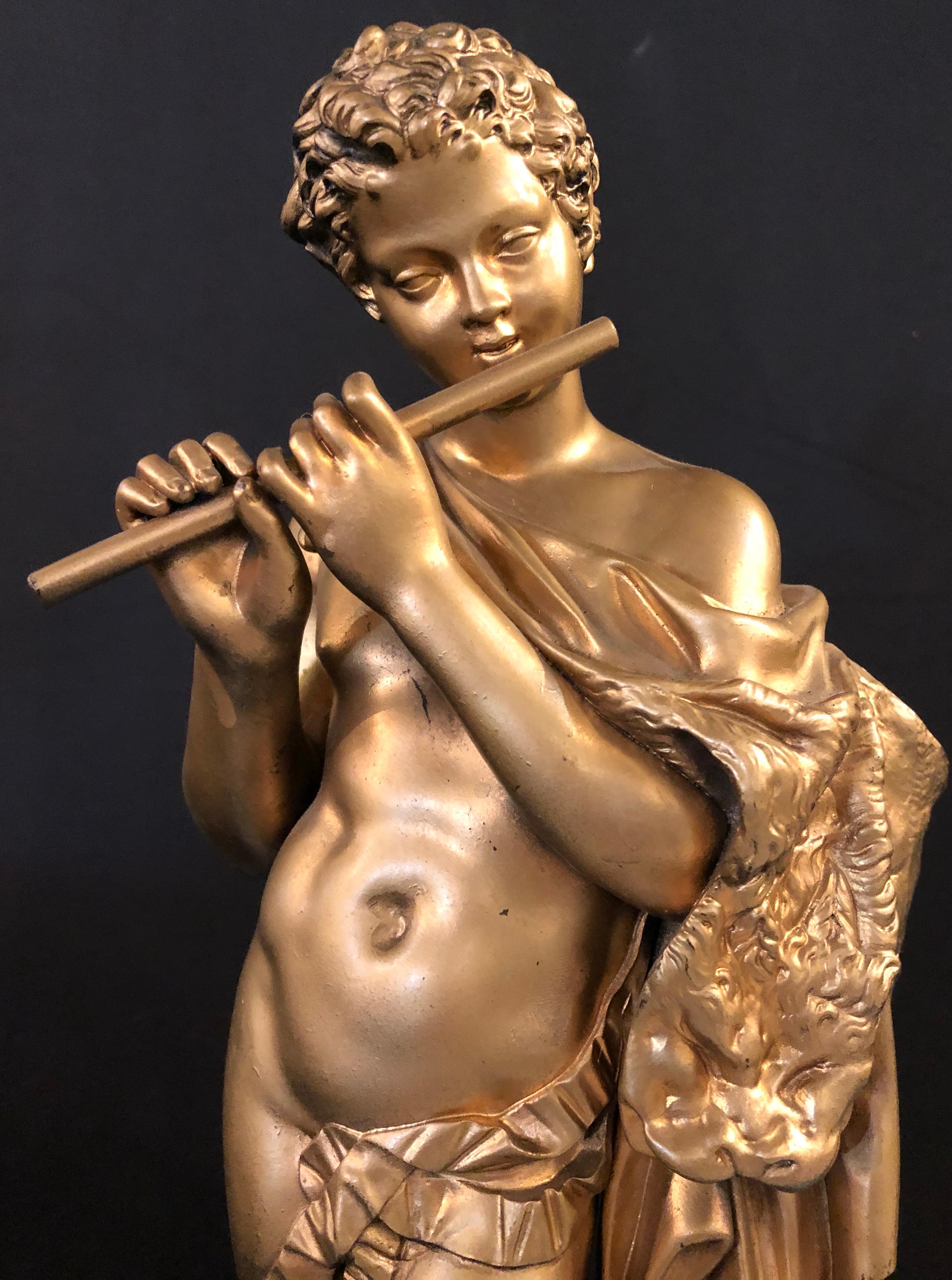 Bronze Akt-Pan-Satyr aus dem 19. Jahrhundert mit einer flötistischen Figur (Belle Époque) im Angebot