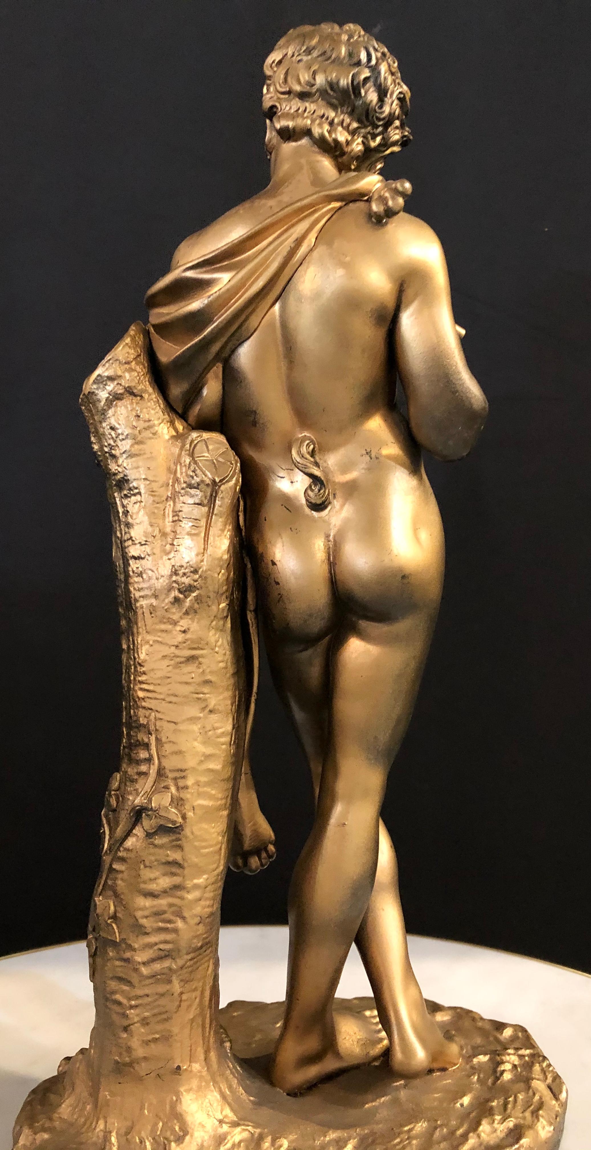 19th Century Bronze Nude Pan Satyr of a Flutist Figure For Sale 2