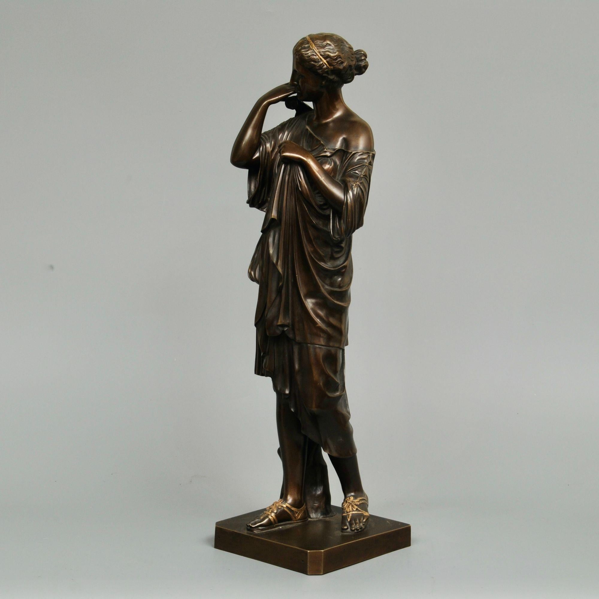 A french 19th century bronze of Diana de Gabii after the Antique. This nice quality bronze has some gilded highlights to the candles and hair ribbon. Circa 1870