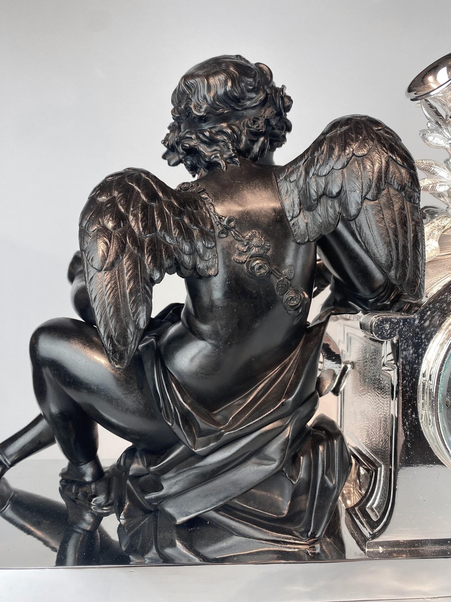 A 19th century bronze silver plated pendule by Christofle Paris. For Sale 4