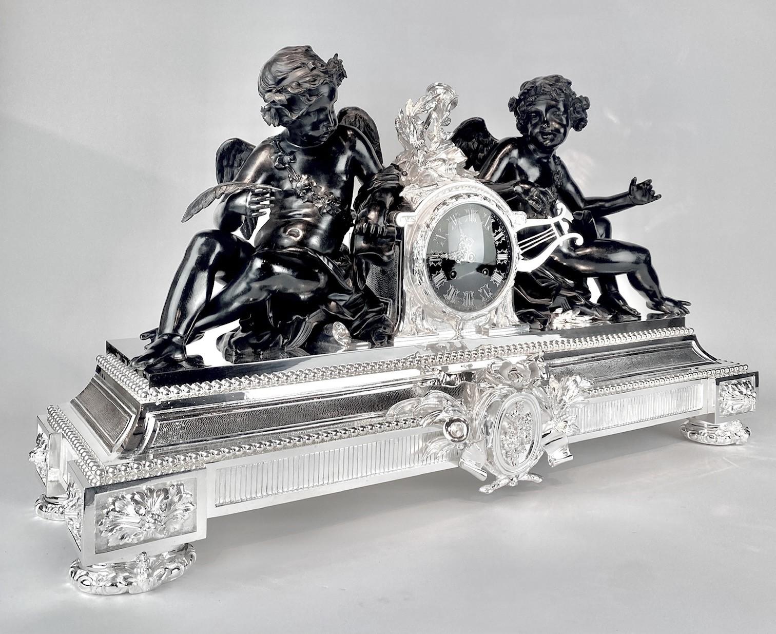A 19th century bronze silver plated pendule by Christofle Paris. For Sale 7