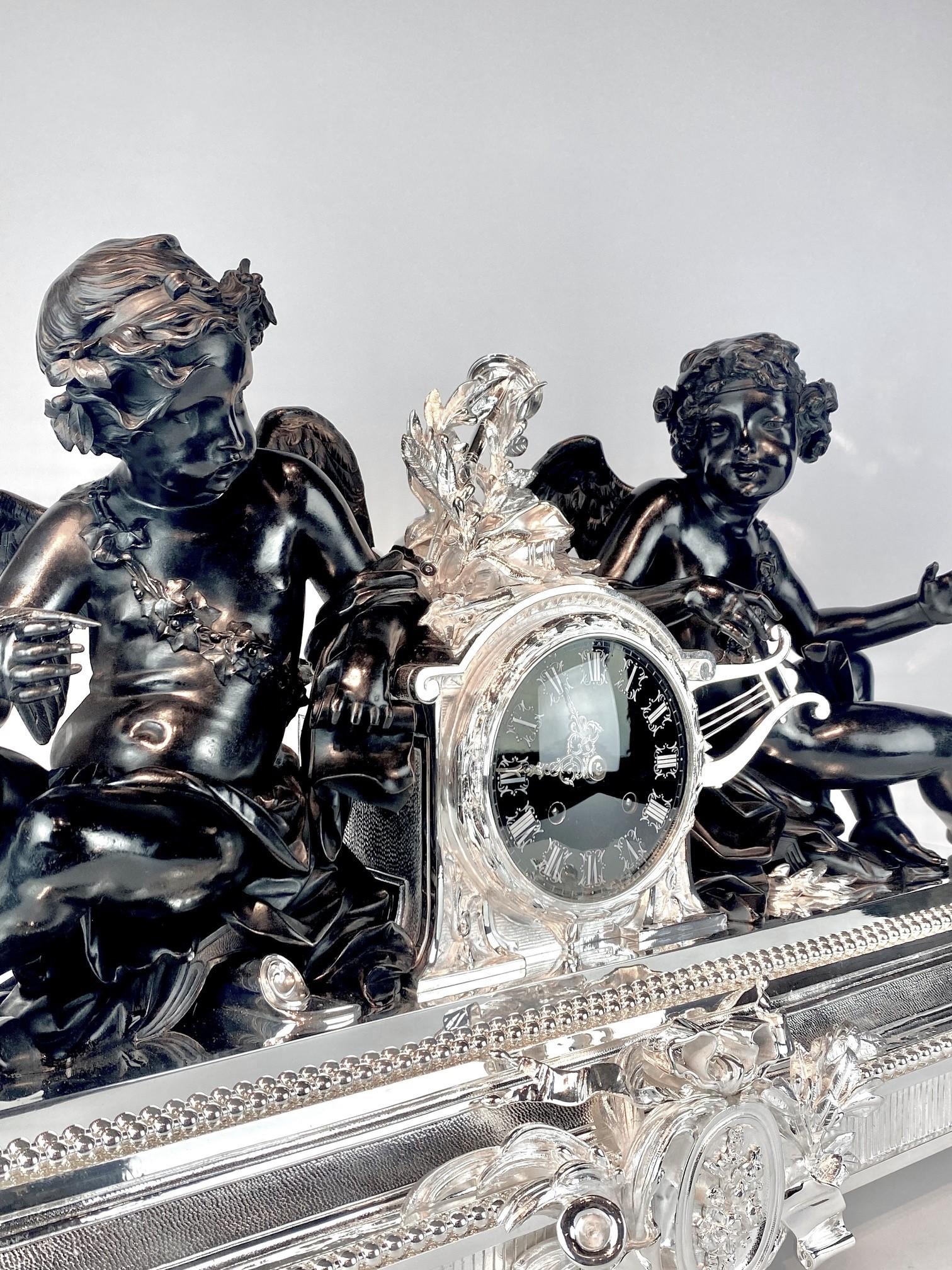 A 19th century bronze silver plated pendule by Christofle Paris. For Sale 9