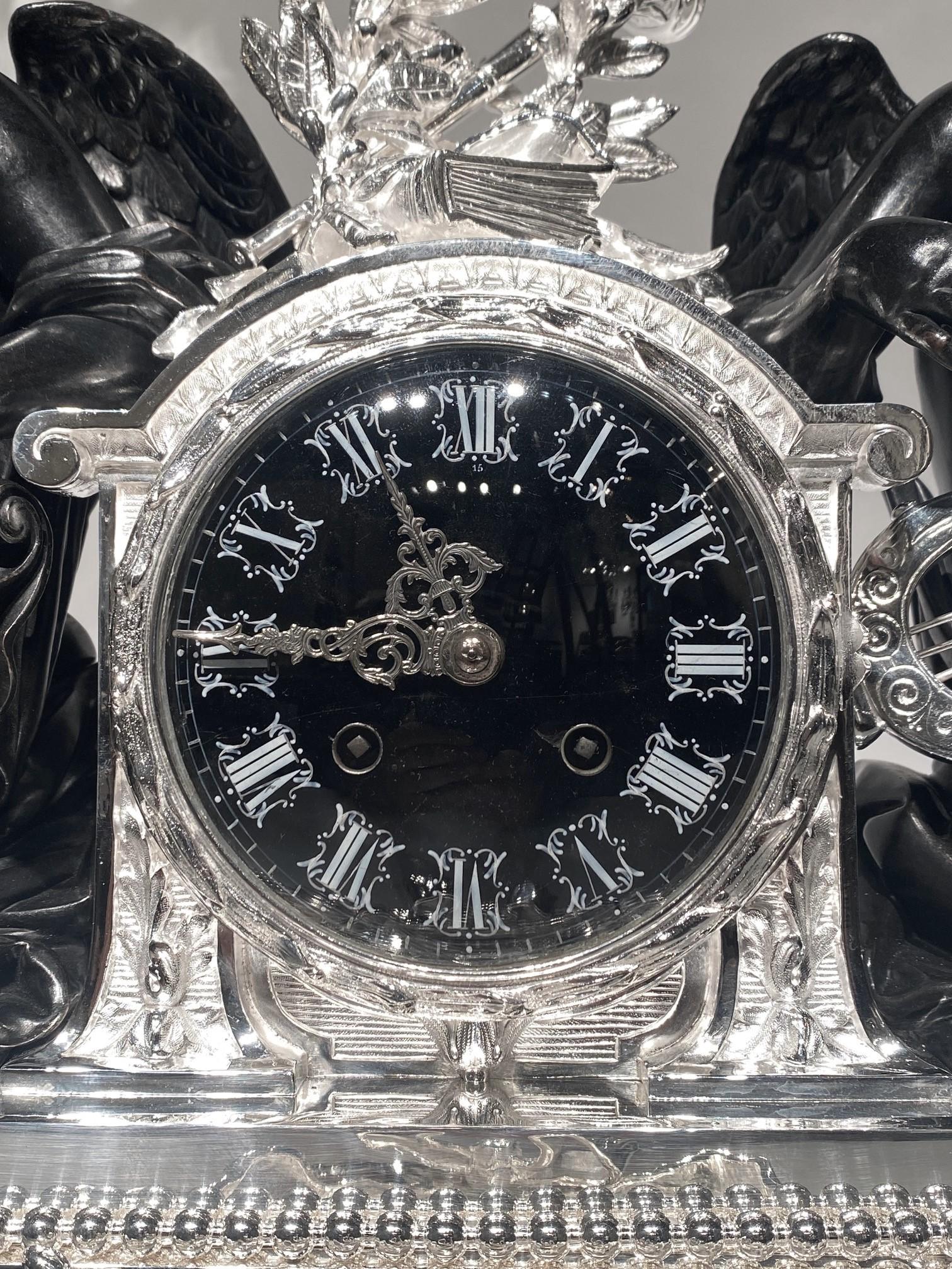 A spectacular 19th century bronze silver plated pendule by Christofle Paris.

This is the only known mid 19th century clock by Christofle of this size
(85cm!) and design, most likely special order for a client.
Superior quality.

Signed with the