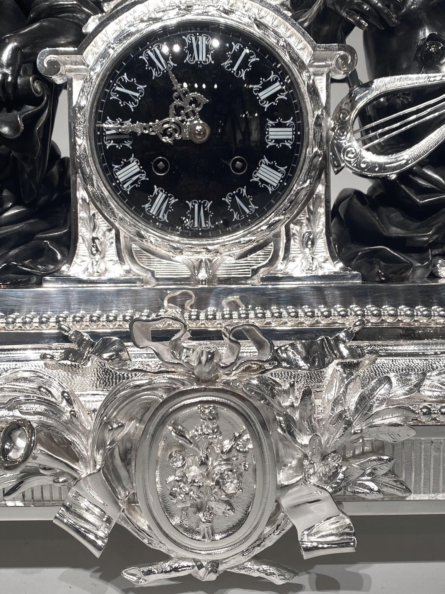 Napoleon III A 19th century bronze silver plated pendule by Christofle Paris. For Sale