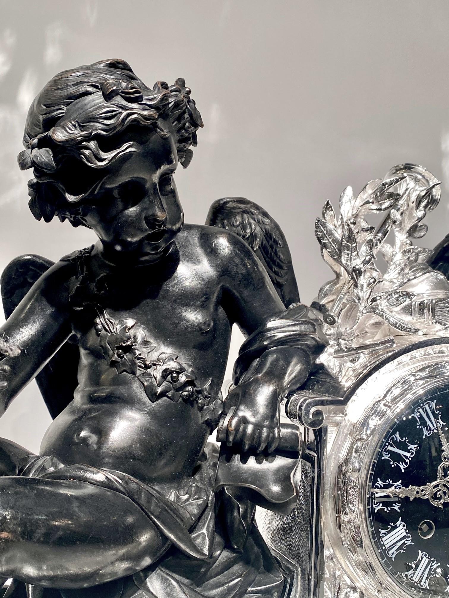 French A 19th century bronze silver plated pendule by Christofle Paris. For Sale
