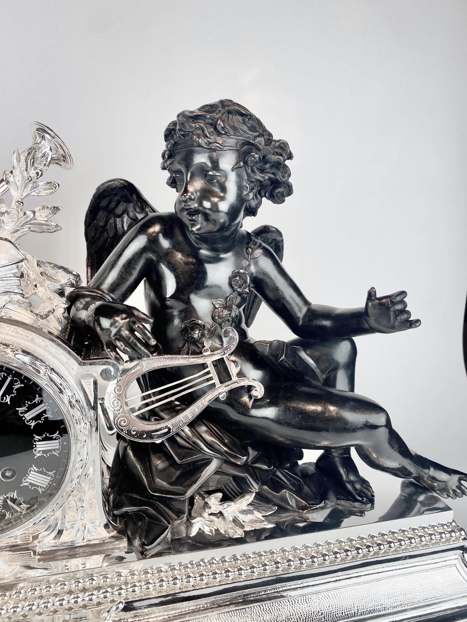 19th Century A 19th century bronze silver plated pendule by Christofle Paris. For Sale