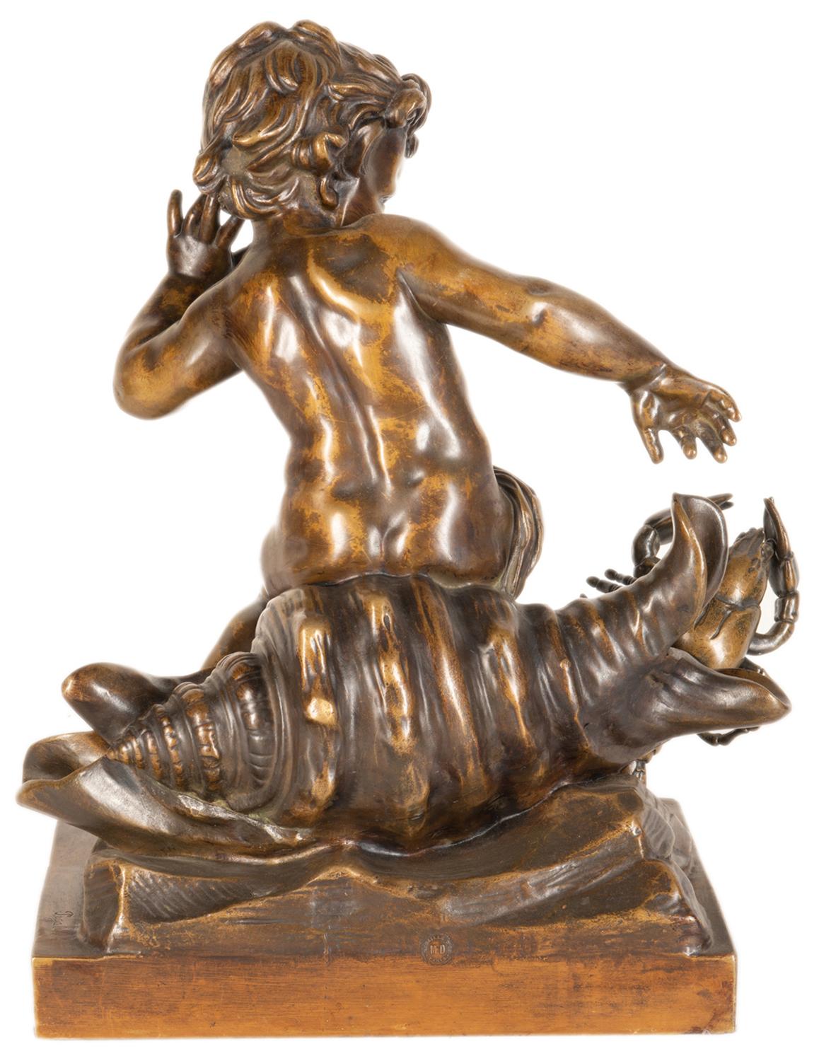 19th Century Bronze Study of a Child Seated on a Shell, Signed Pigale For Sale 5