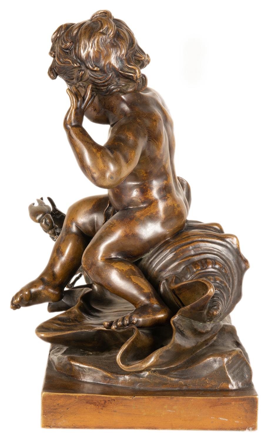 19th Century Bronze Study of a Child Seated on a Shell, Signed Pigale For Sale 6