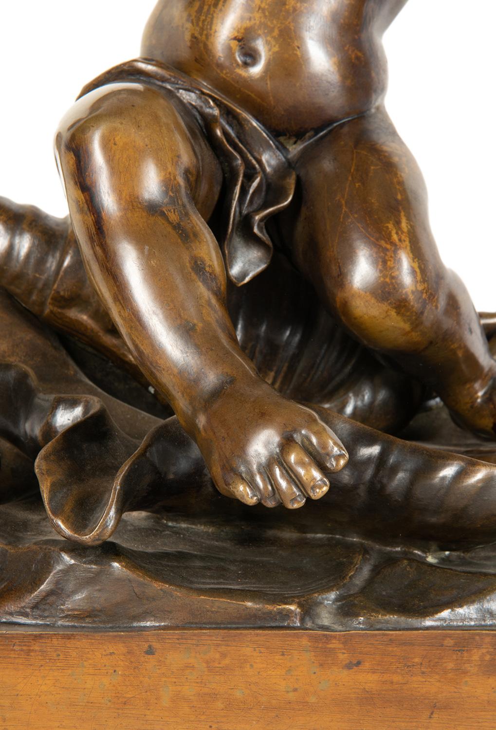 Romantic 19th Century Bronze Study of a Child Seated on a Shell, Signed Pigale For Sale