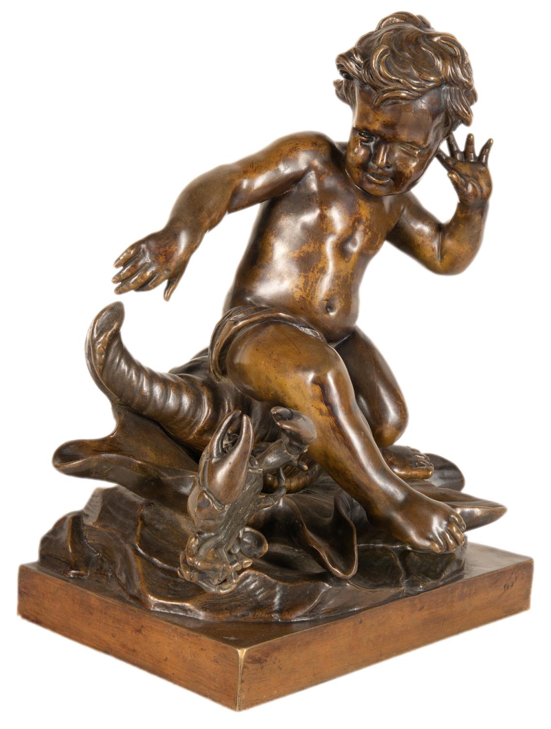 19th Century Bronze Study of a Child Seated on a Shell, Signed Pigale In Good Condition For Sale In Brighton, Sussex