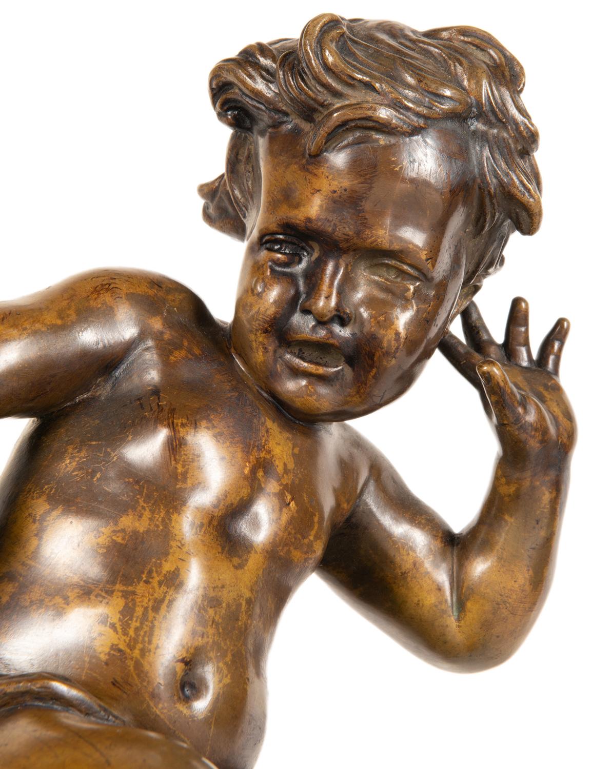 19th Century Bronze Study of a Child Seated on a Shell, Signed Pigale For Sale 1