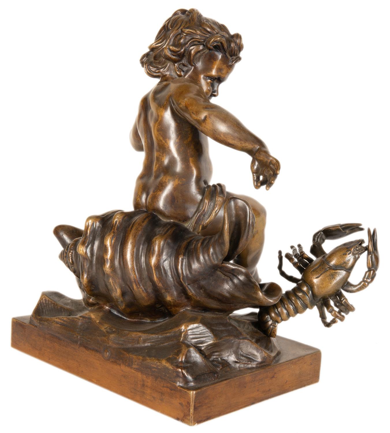 19th Century Bronze Study of a Child Seated on a Shell, Signed Pigale For Sale 3