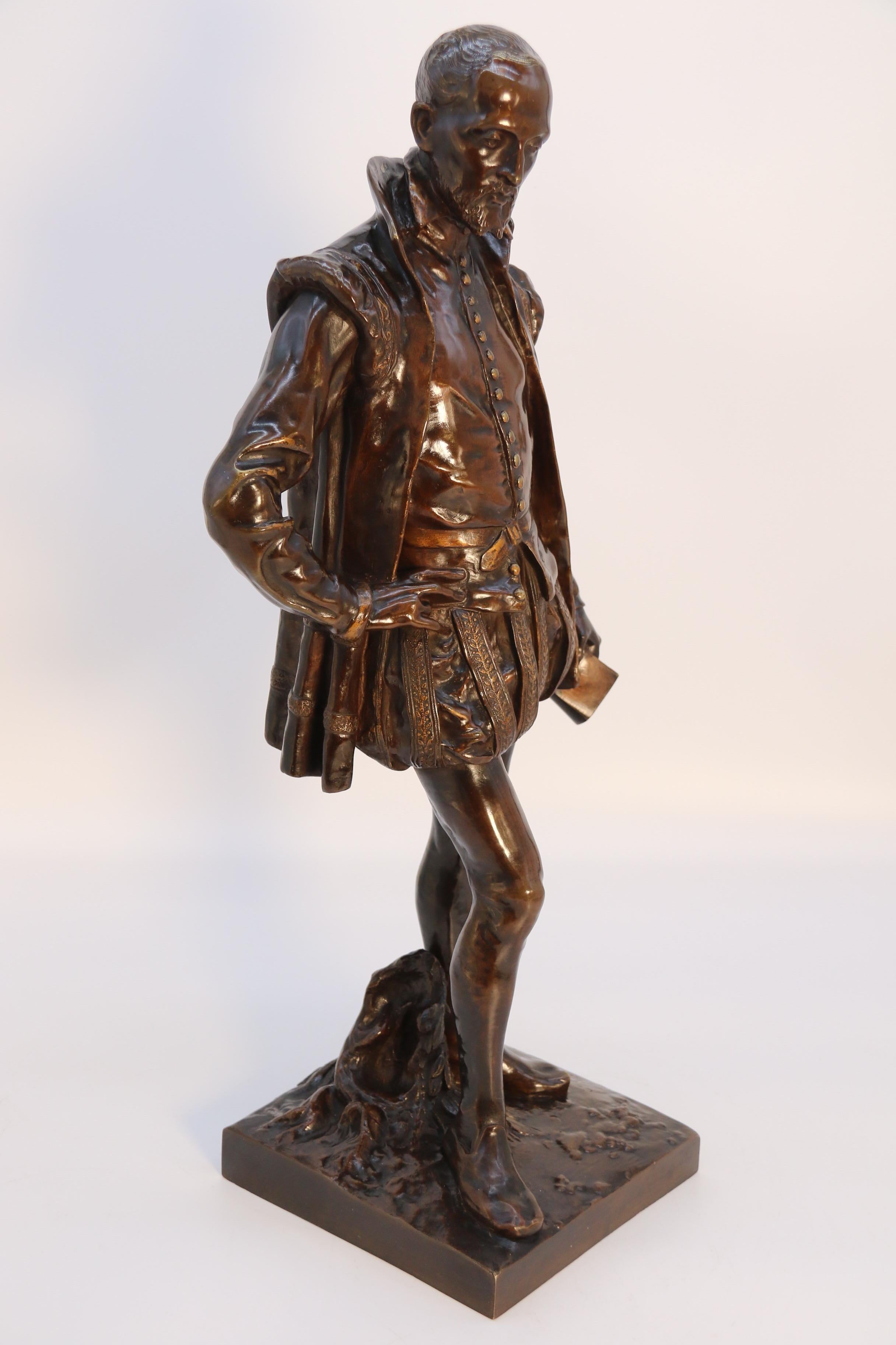 A 19th century bronze study of the French poet Joachim de Bellay by L Adolphe For Sale 3