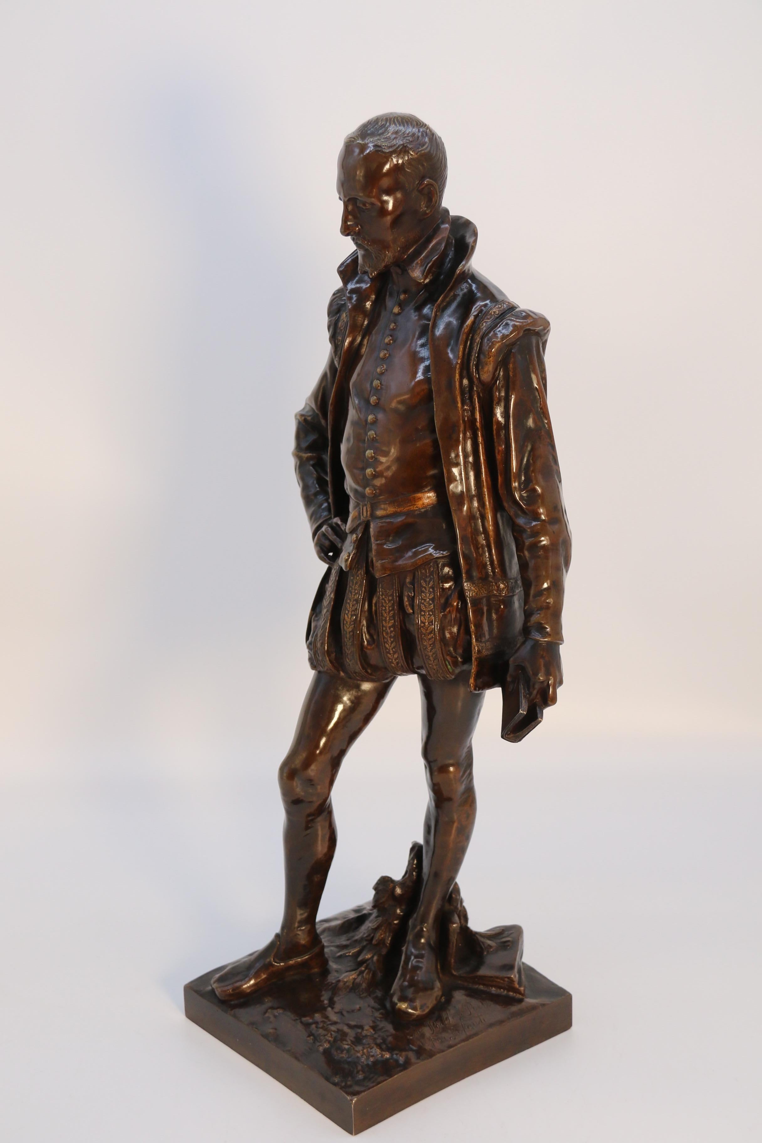 Cast A 19th century bronze study of the French poet Joachim de Bellay by L Adolphe For Sale