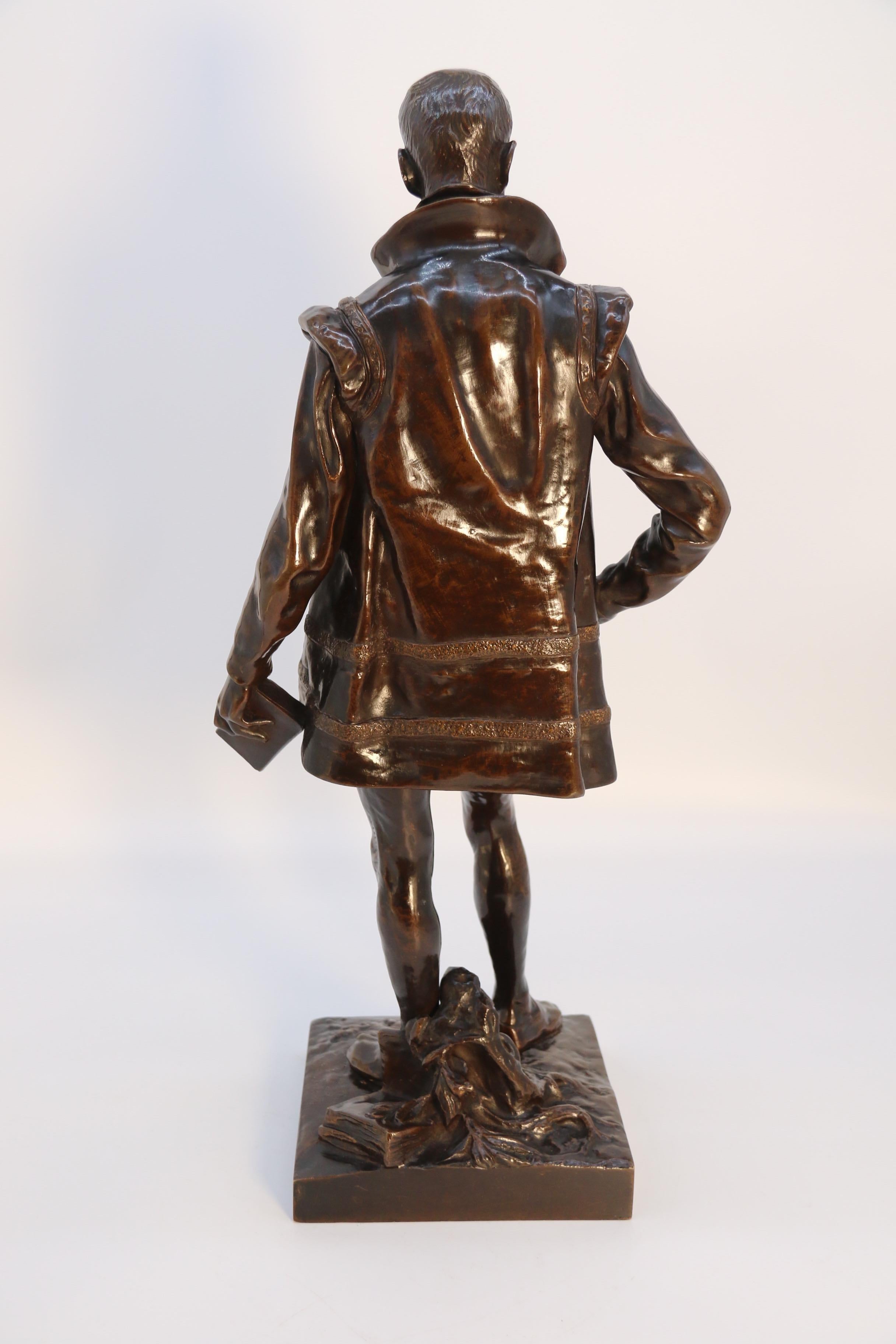 Bronze A 19th century bronze study of the French poet Joachim de Bellay by L Adolphe For Sale