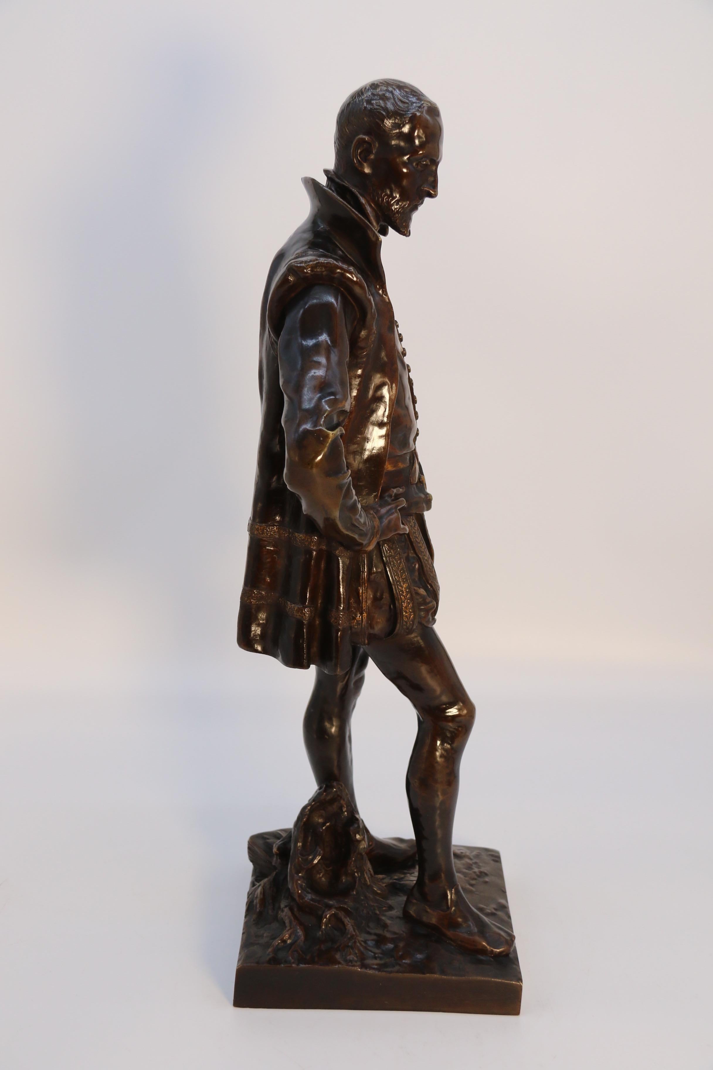 The 19th century bronze study of the French poet Joachim de Bellay by L Adolphe en vente 1