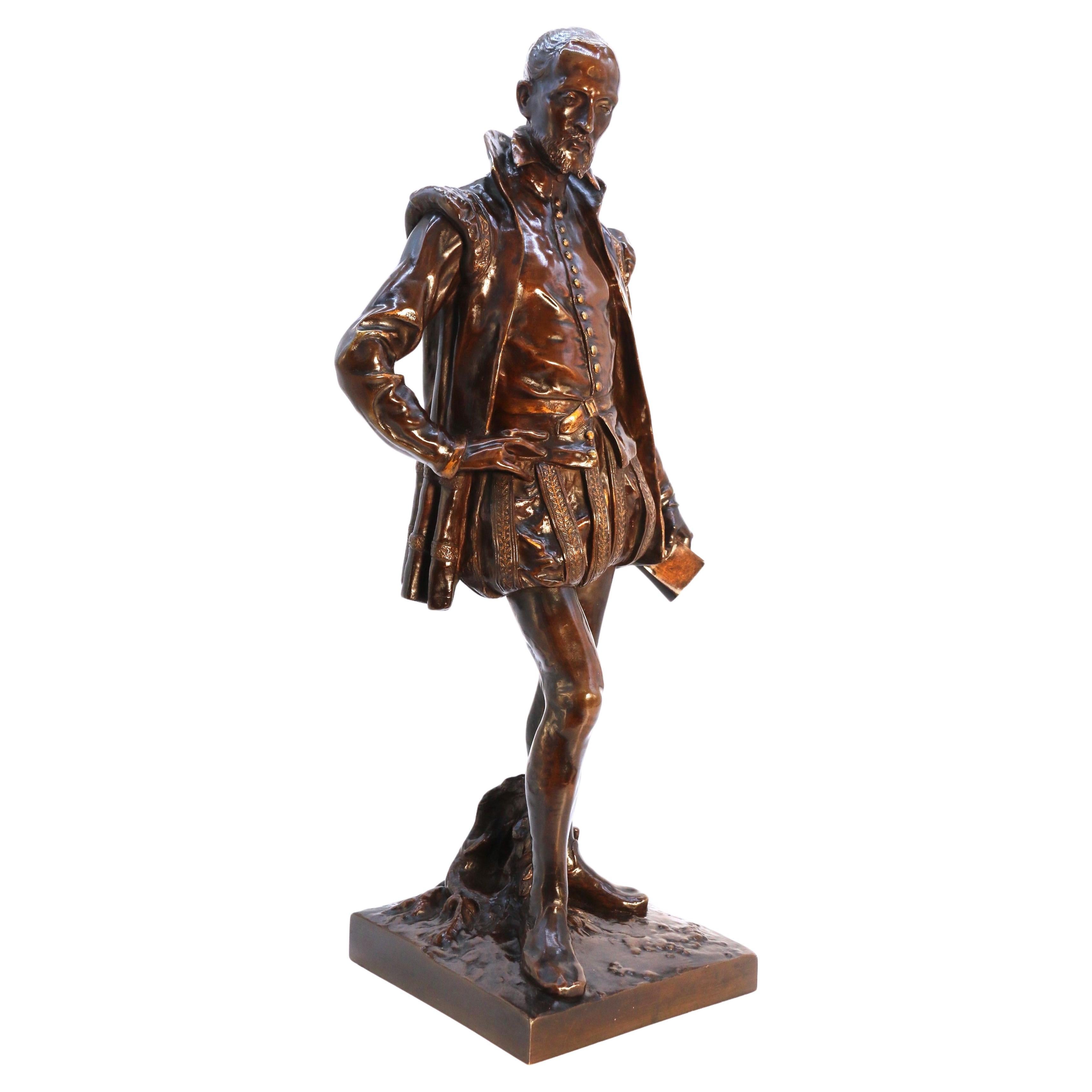 The 19th century bronze study of the French poet Joachim de Bellay by L Adolphe en vente