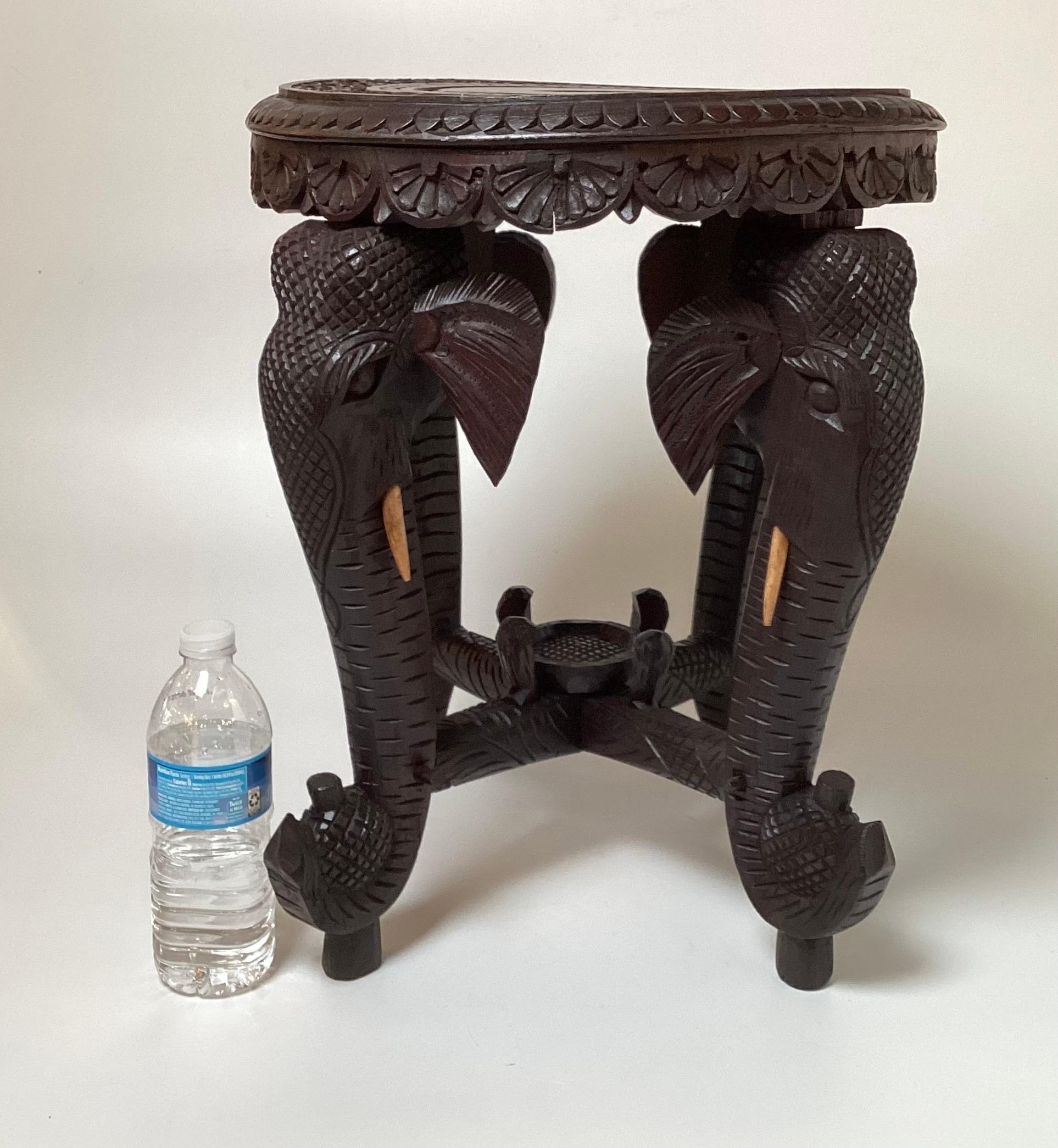 19th Century Burmese Carved Hardwood Elephant Form Table, Stand For Sale 5