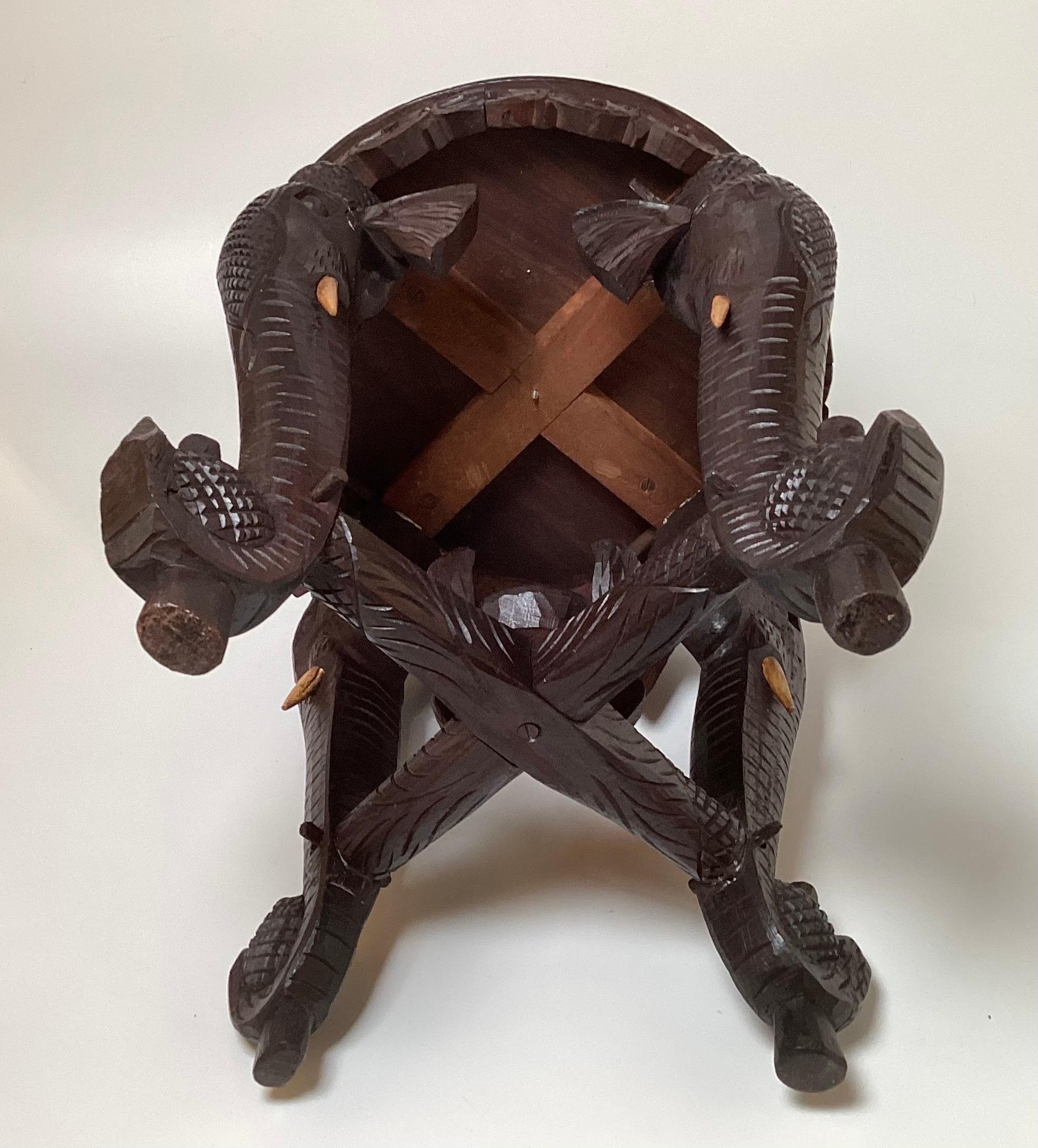 19th Century Burmese Carved Hardwood Elephant Form Table, Stand For Sale 6