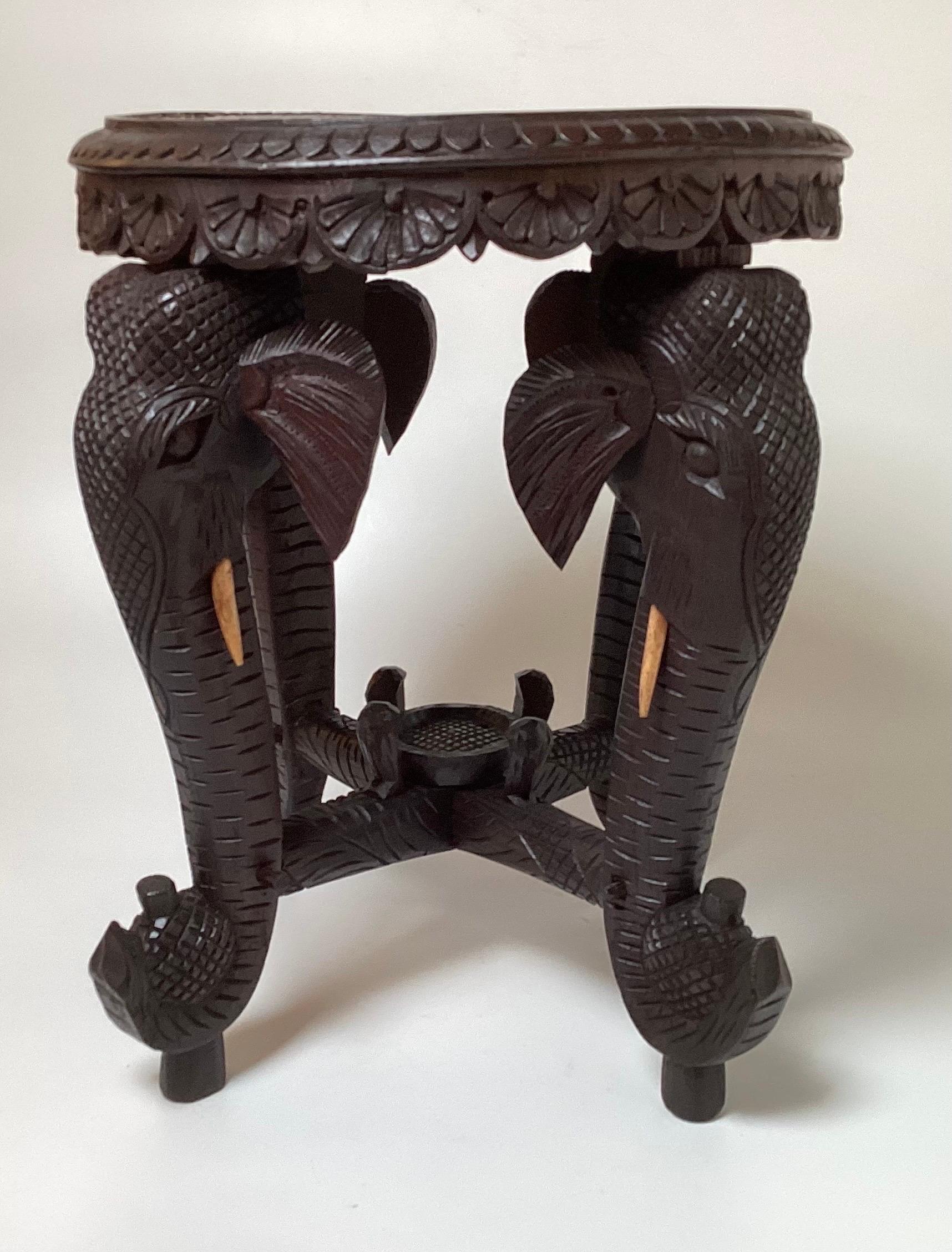 19th Century Burmese Carved Hardwood Elephant Form Table, Stand In Good Condition For Sale In Lambertville, NJ