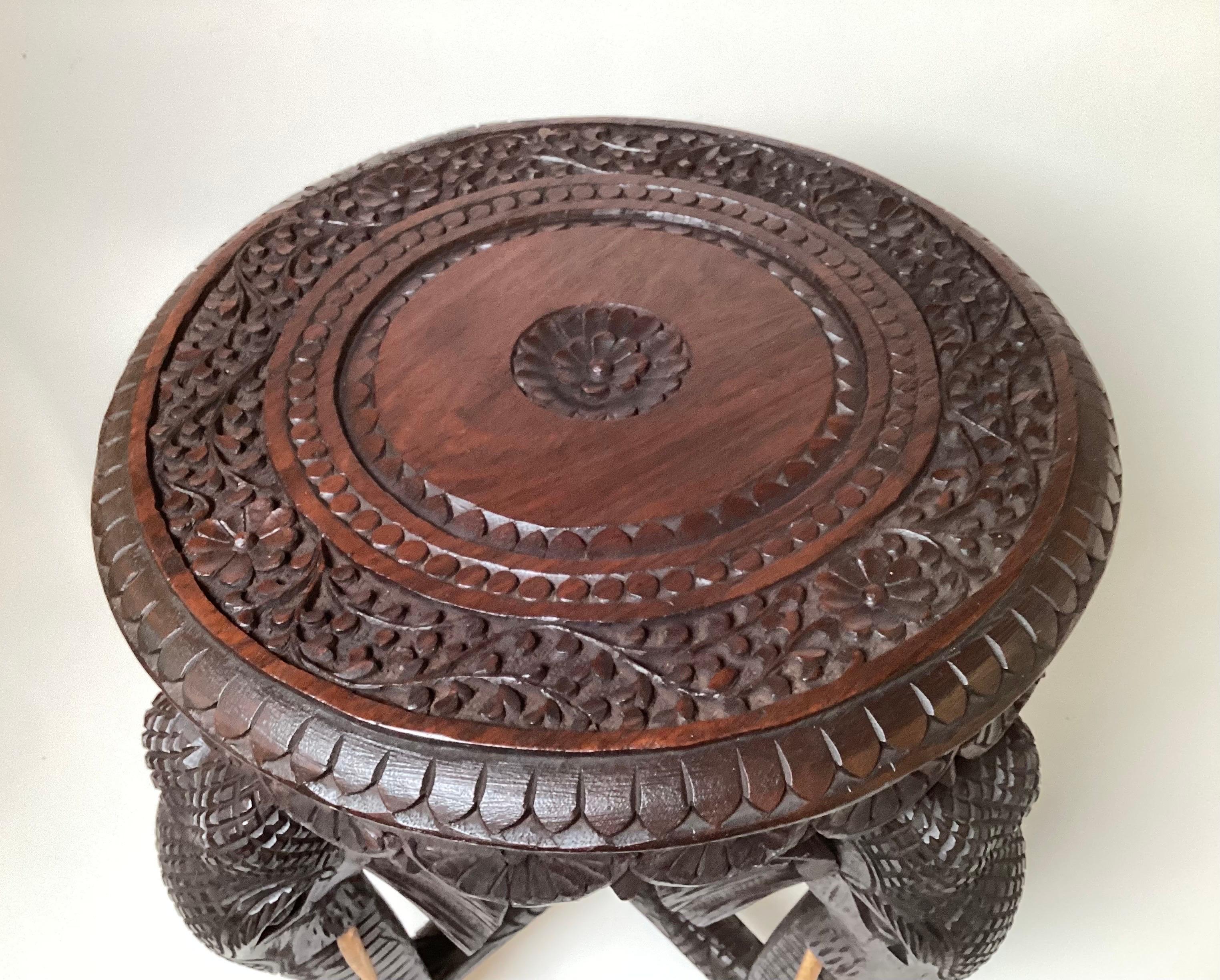 Late 19th Century 19th Century Burmese Carved Hardwood Elephant Form Table, Stand For Sale