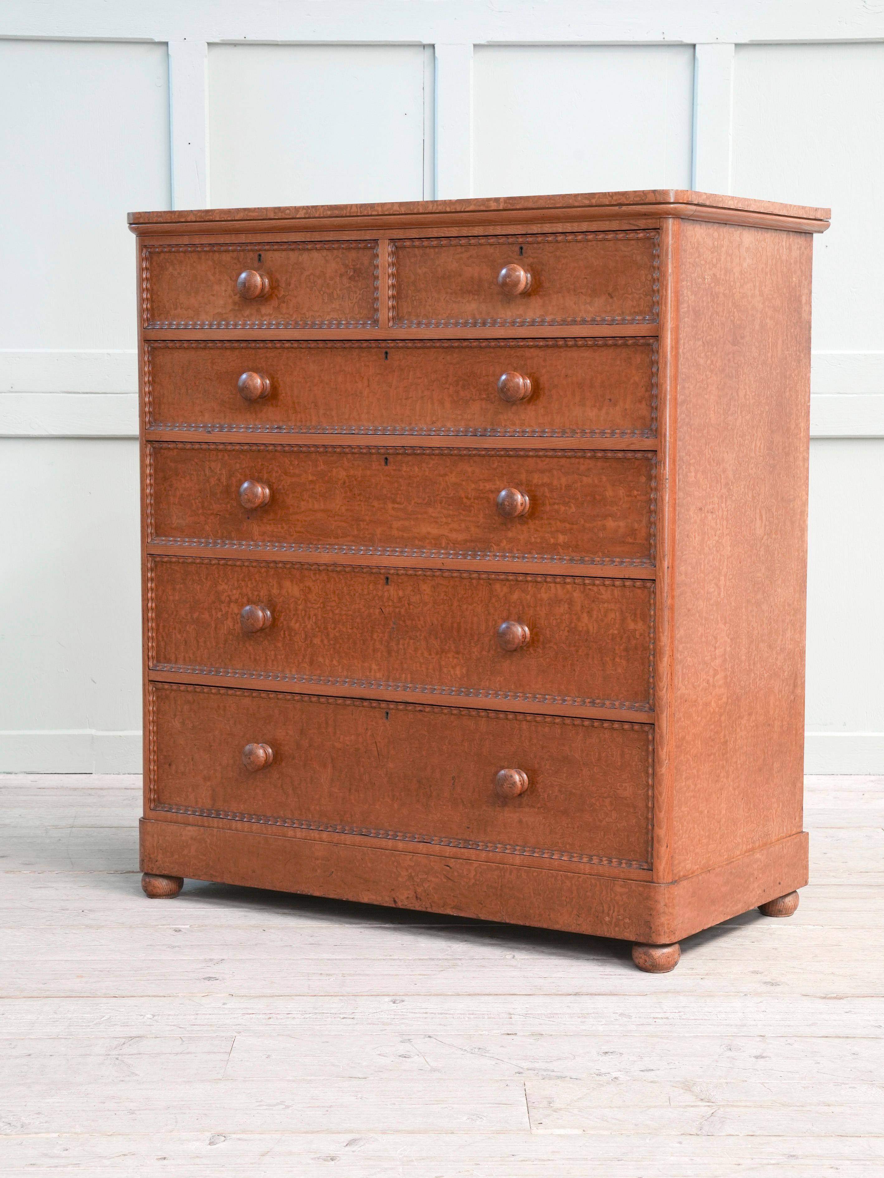 19th Century Burr Ash Chest of Drawers 7
