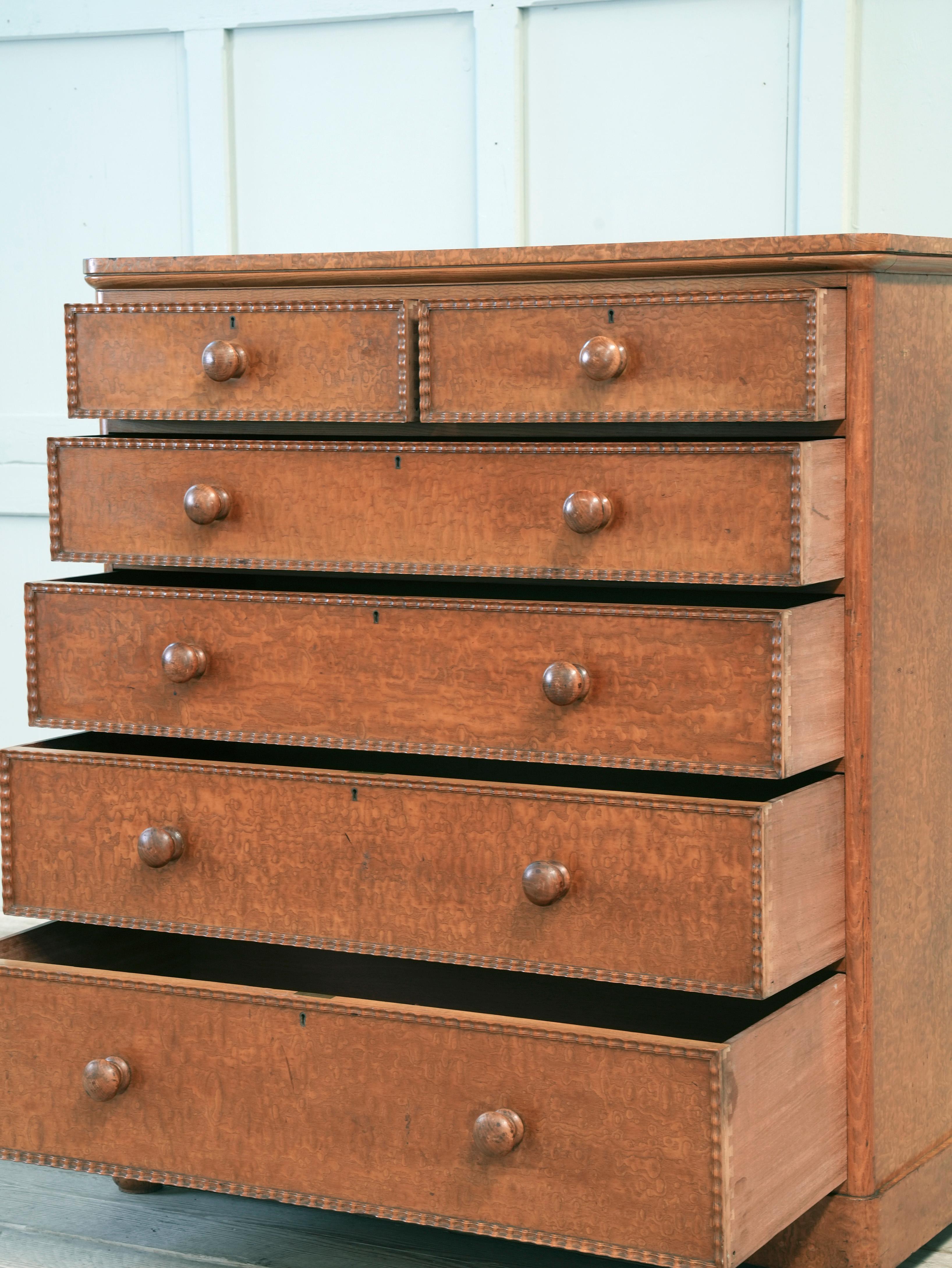 English 19th Century Burr Ash Chest of Drawers