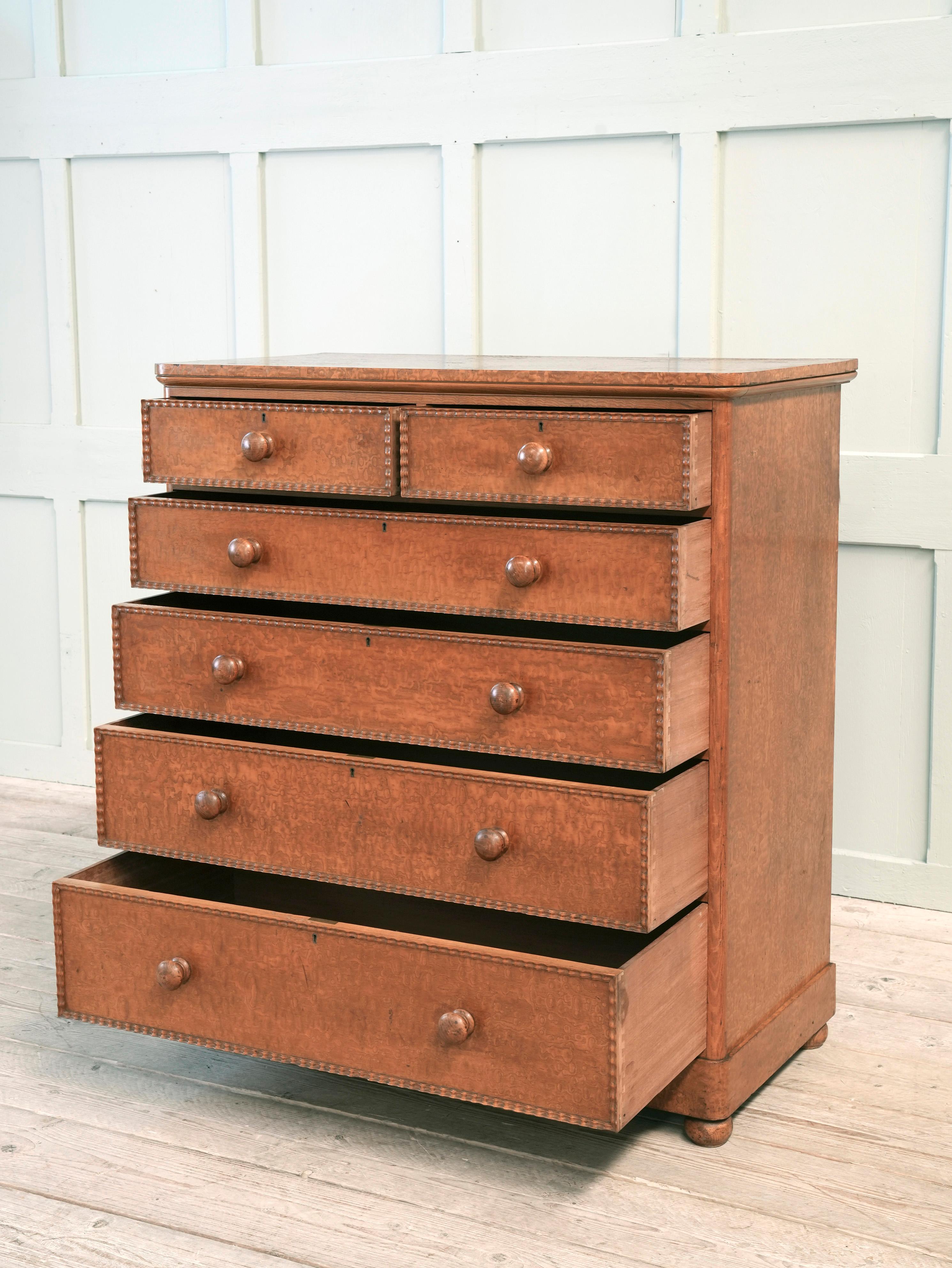 Burnished 19th Century Burr Ash Chest of Drawers