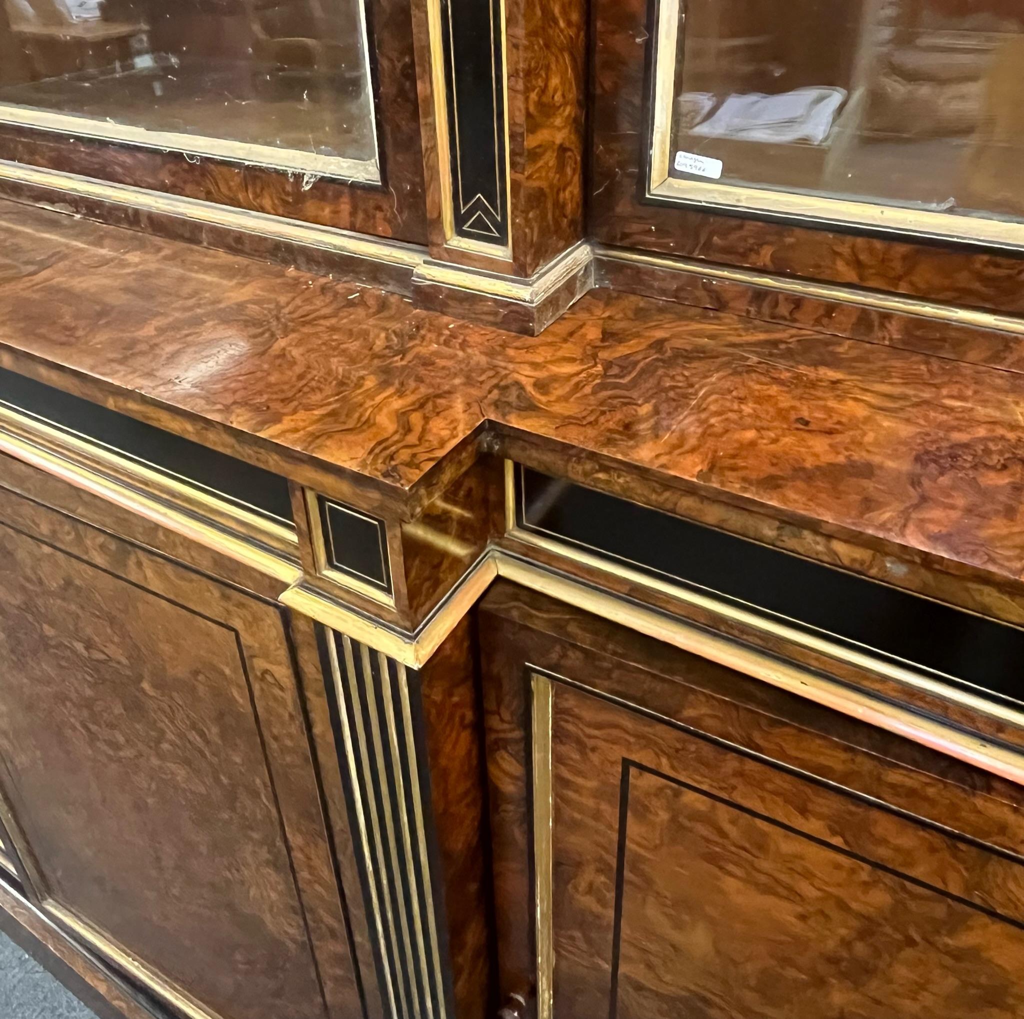 Gilt A 19th Century Burr Walnut Display Cabinet/Bookcase For Sale